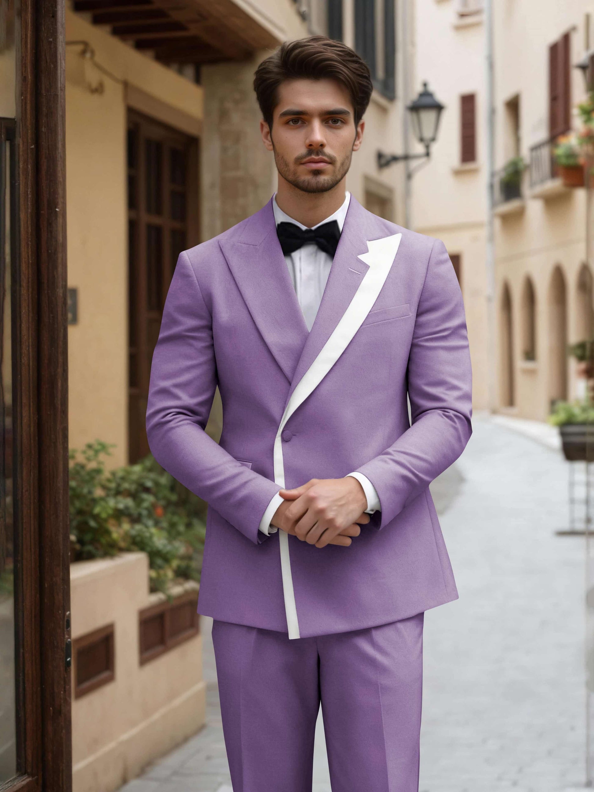 Trim Detail Timeless Peak Lapel Men's One Button 2 Pieces Wedding Suits
