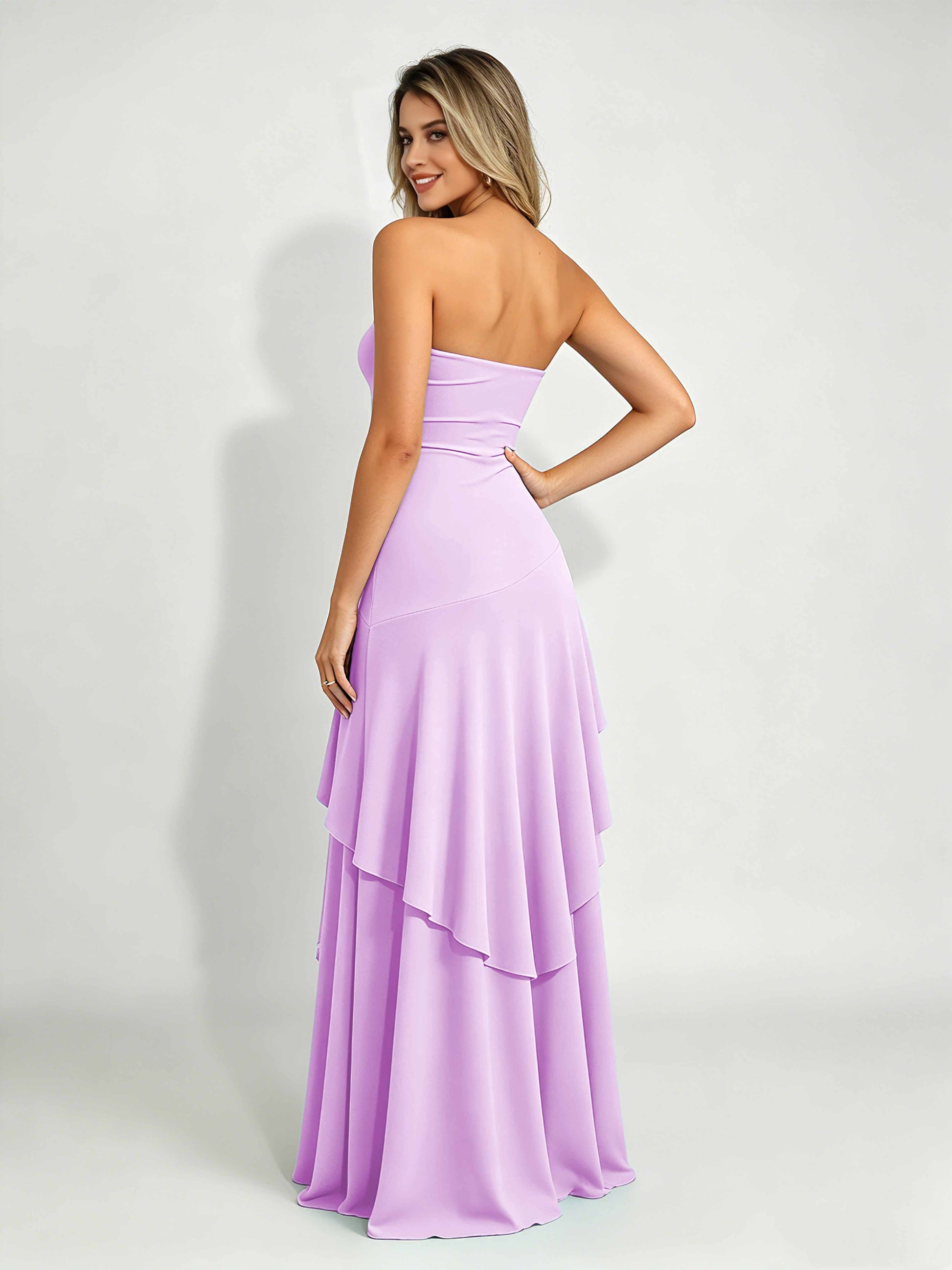Spandex Tiered Ruffle Prom Dress High Low Homecoming Dresses