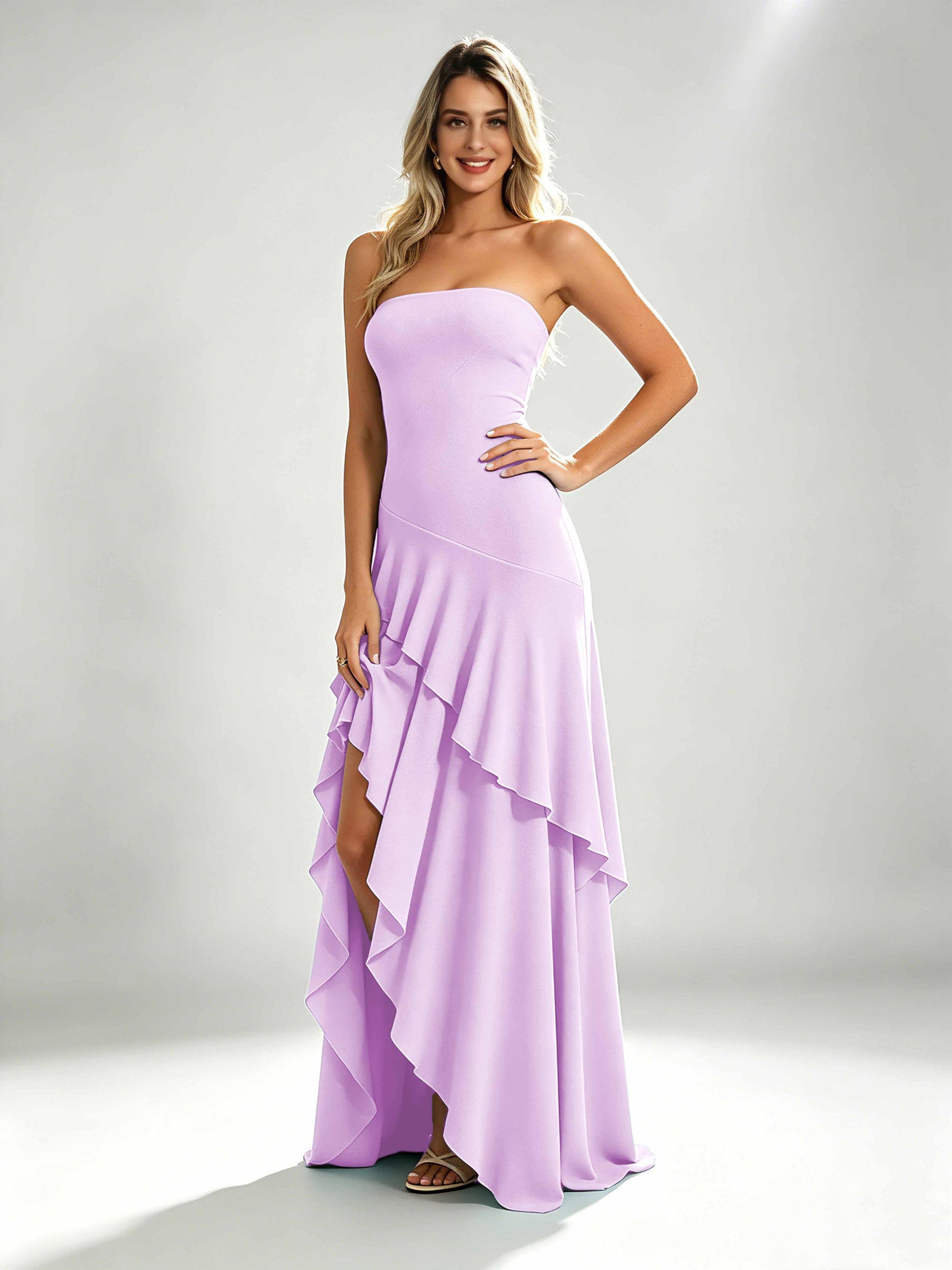 Spandex Tiered Ruffle Prom Dress High Low Homecoming Dresses