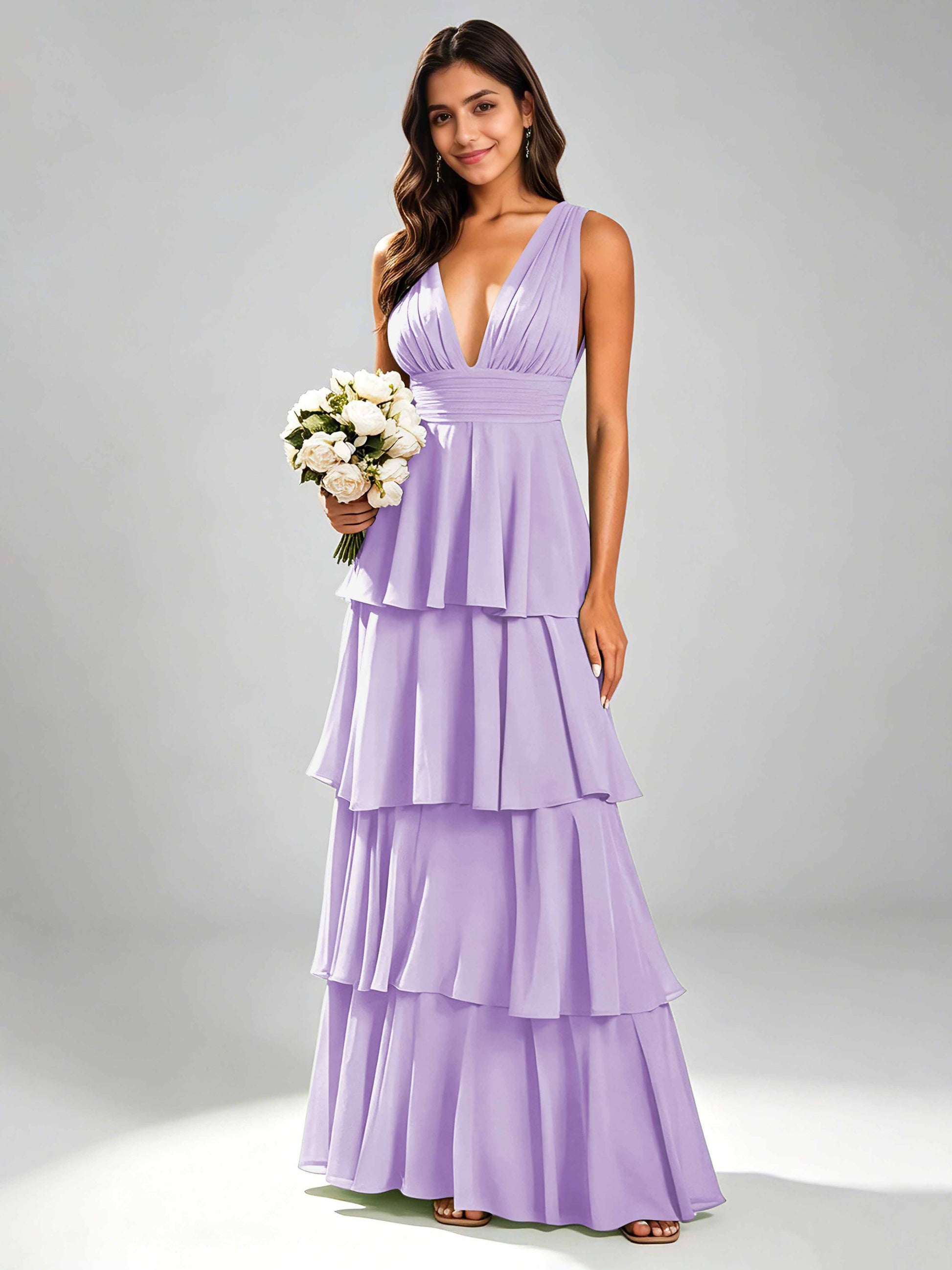Tiered Chiffon Bridesmaid Dress for Wedding Garden Party