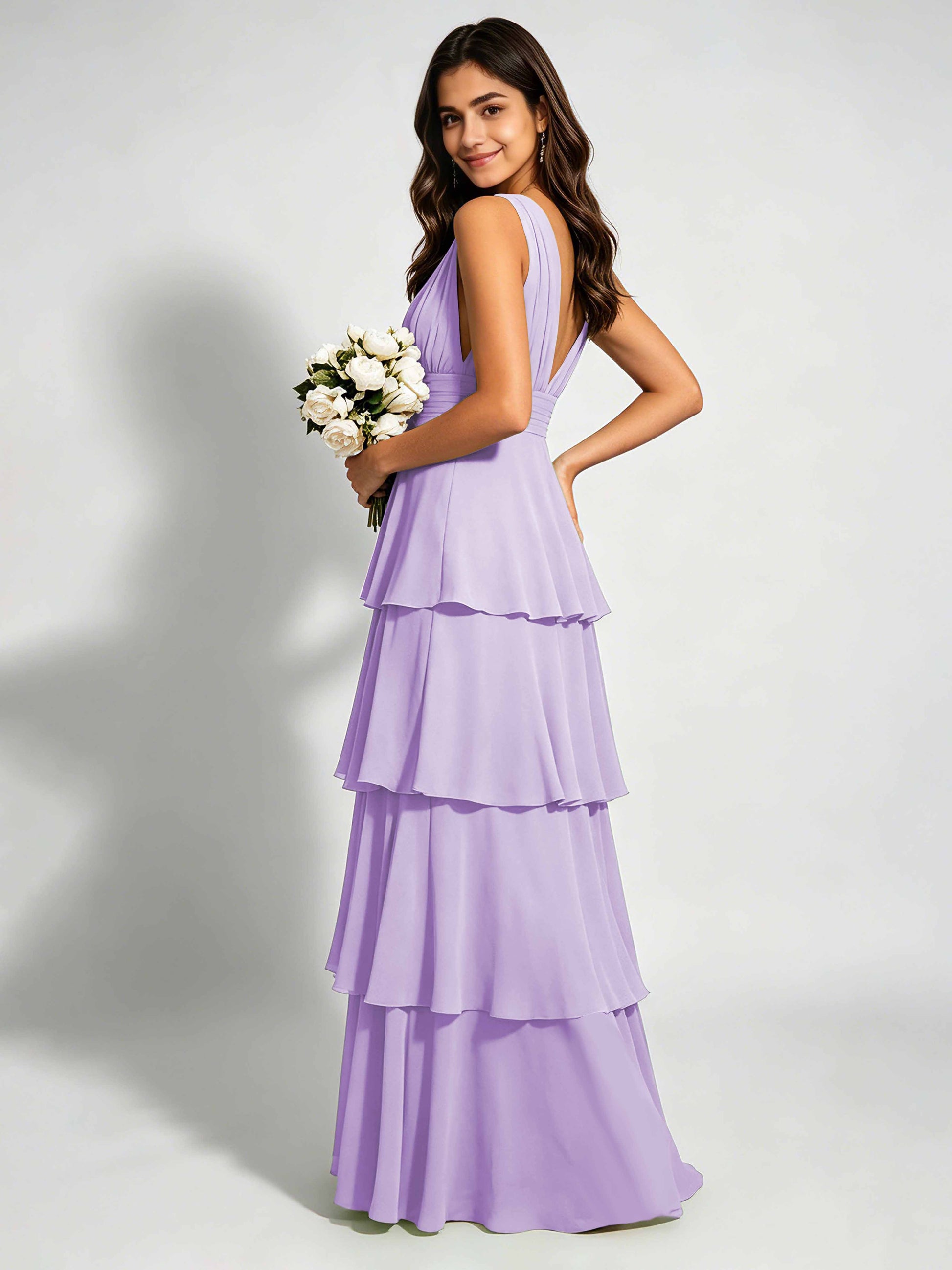 Tiered Chiffon Bridesmaid Dress for Wedding Garden Party
