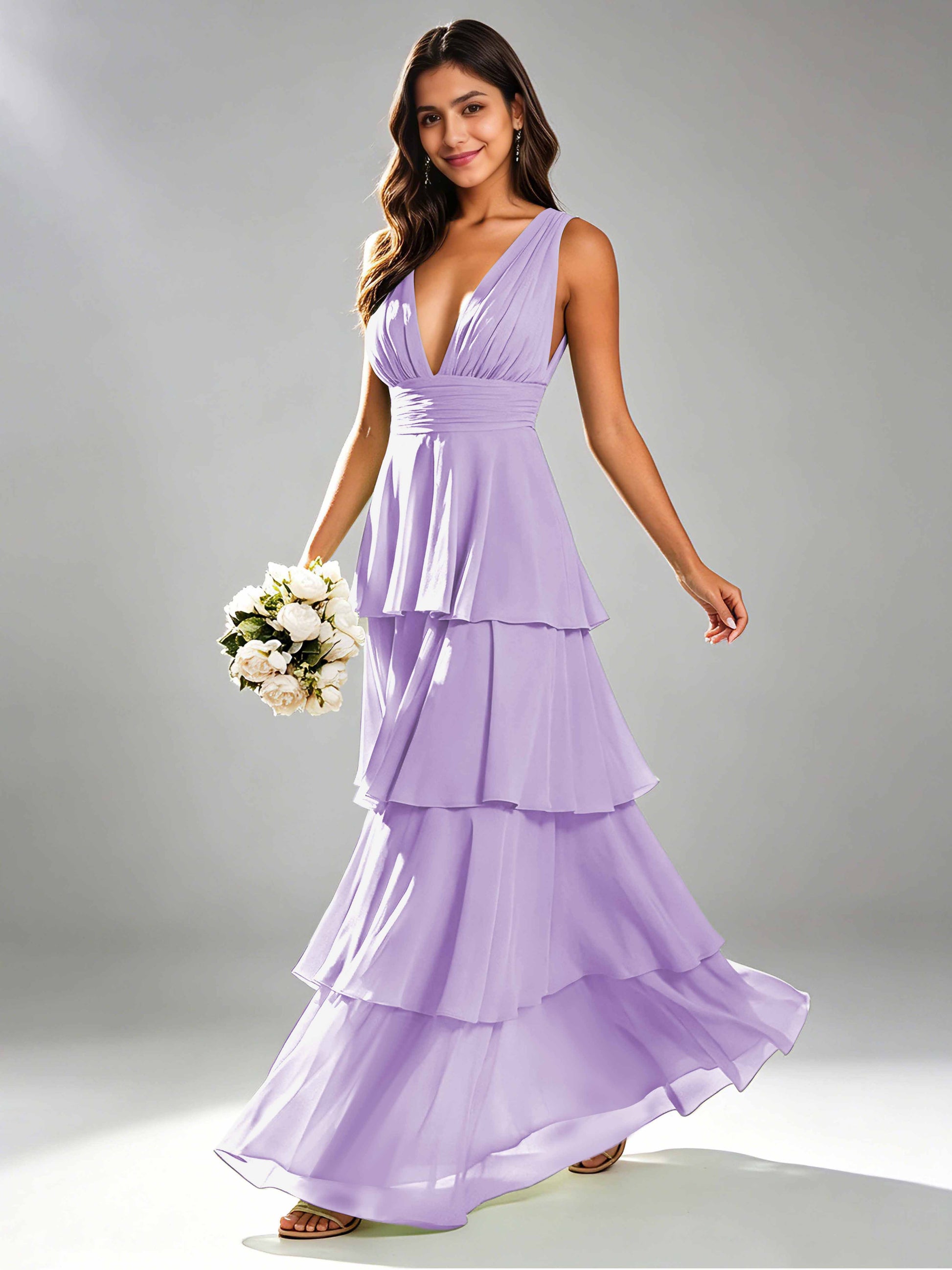 Tiered Chiffon Bridesmaid Dress for Wedding Garden Party
