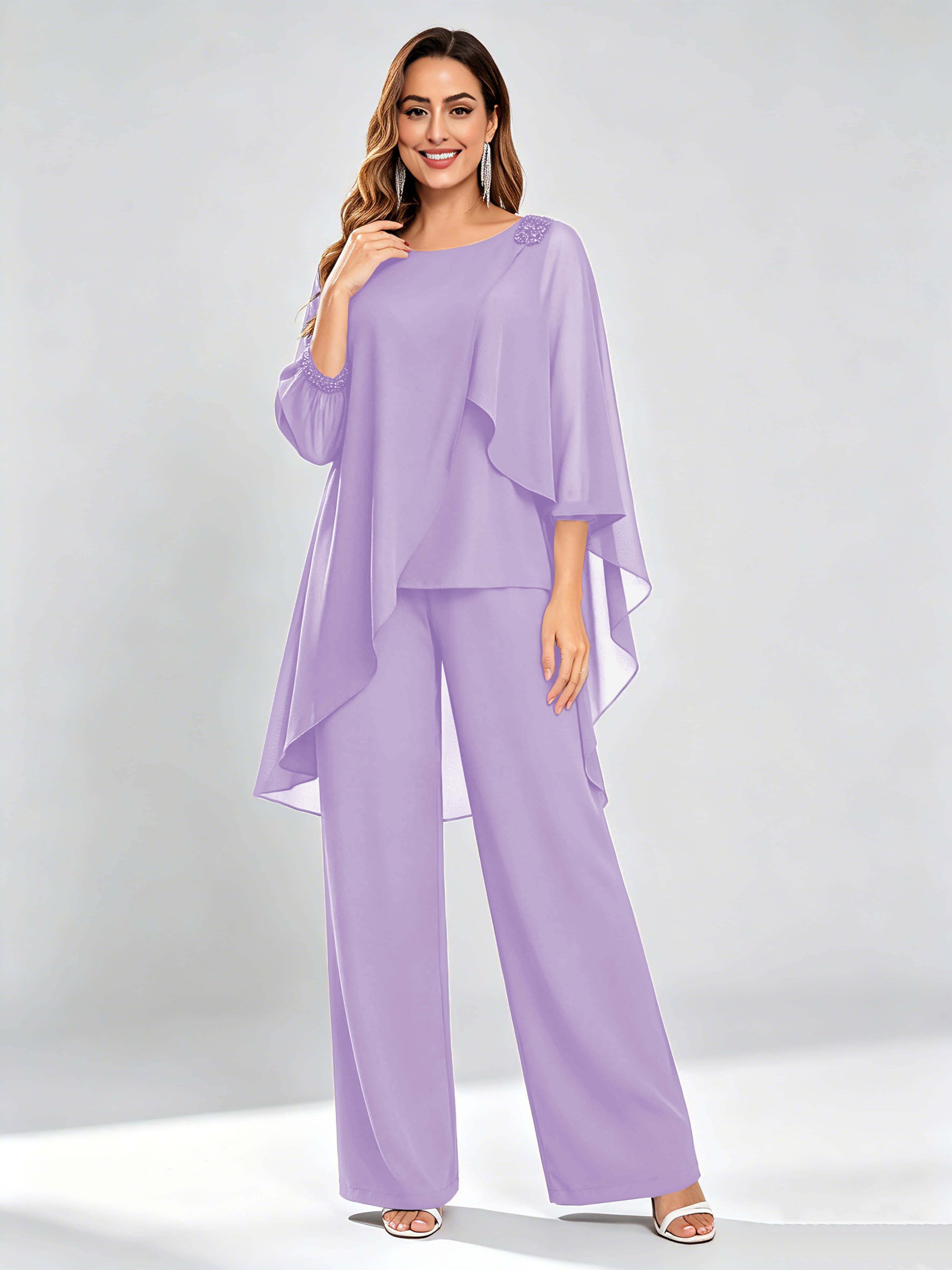 Asymmetric Chiffon 2 Pieces Mother of The Bride Pant Suits