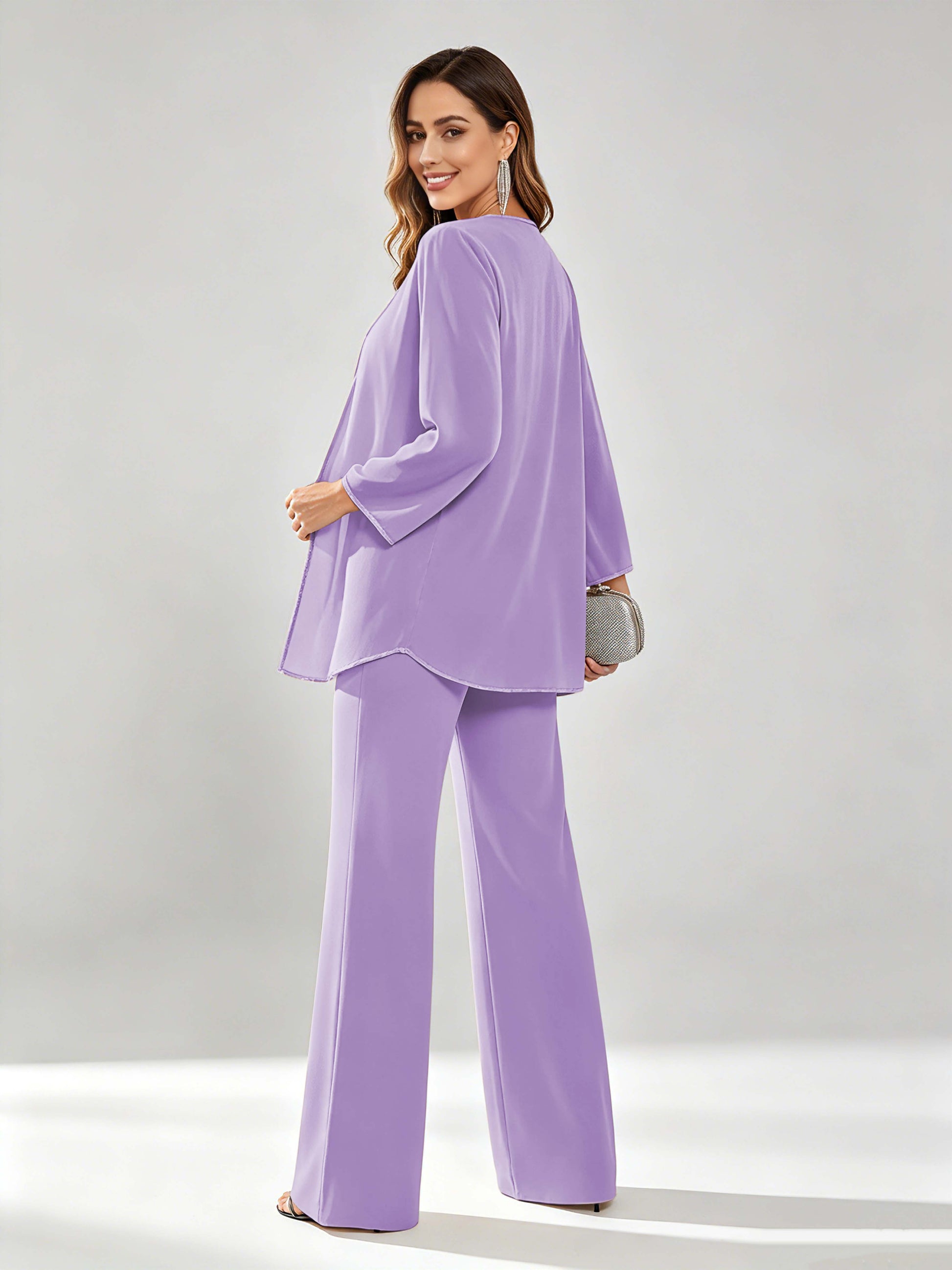 Chiffon Sequin 3 Pieces Mother of The Bride Pant Suits for Women
