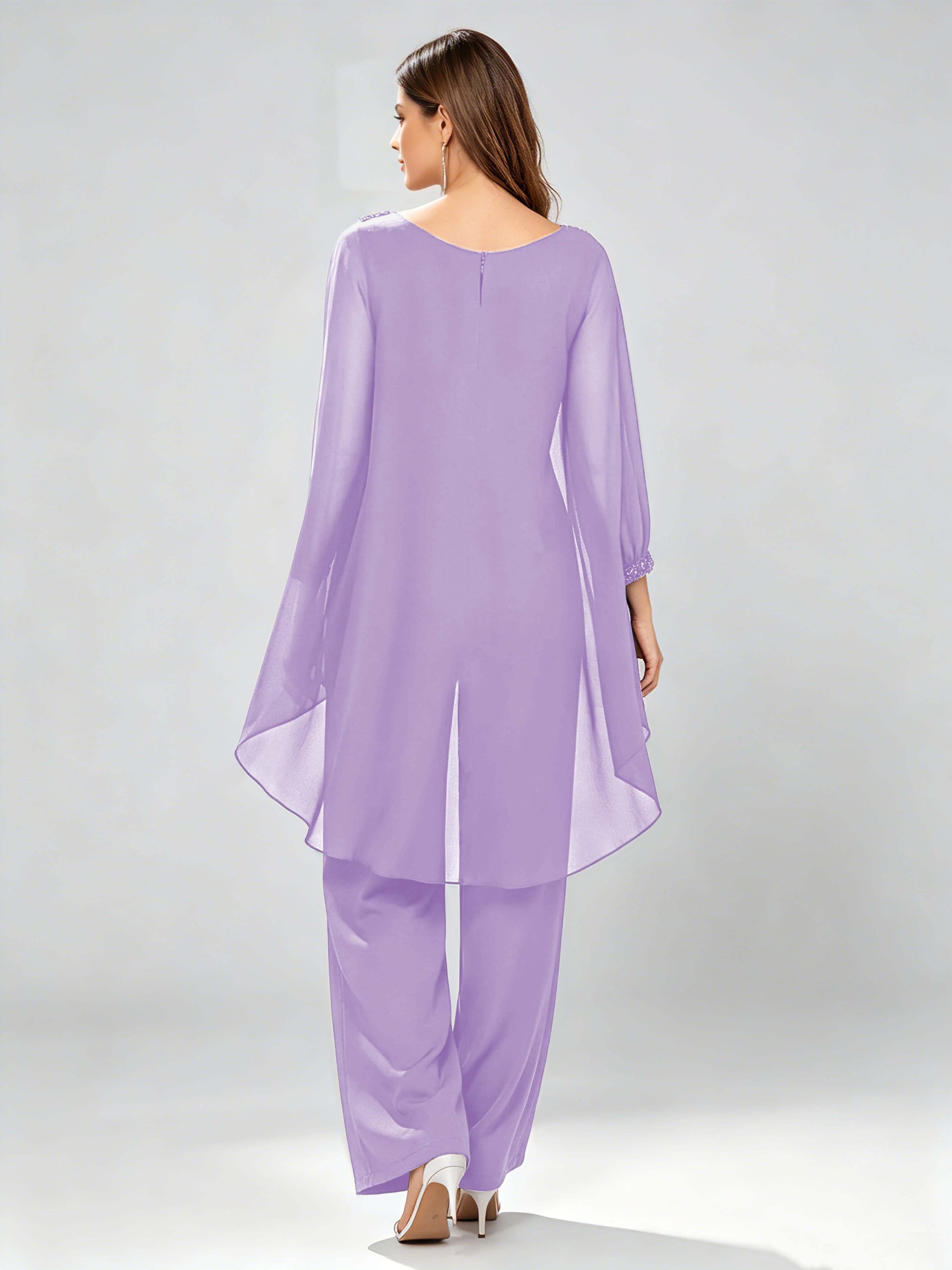 Asymmetric Chiffon 2 Pieces Mother of The Bride Pant Suits