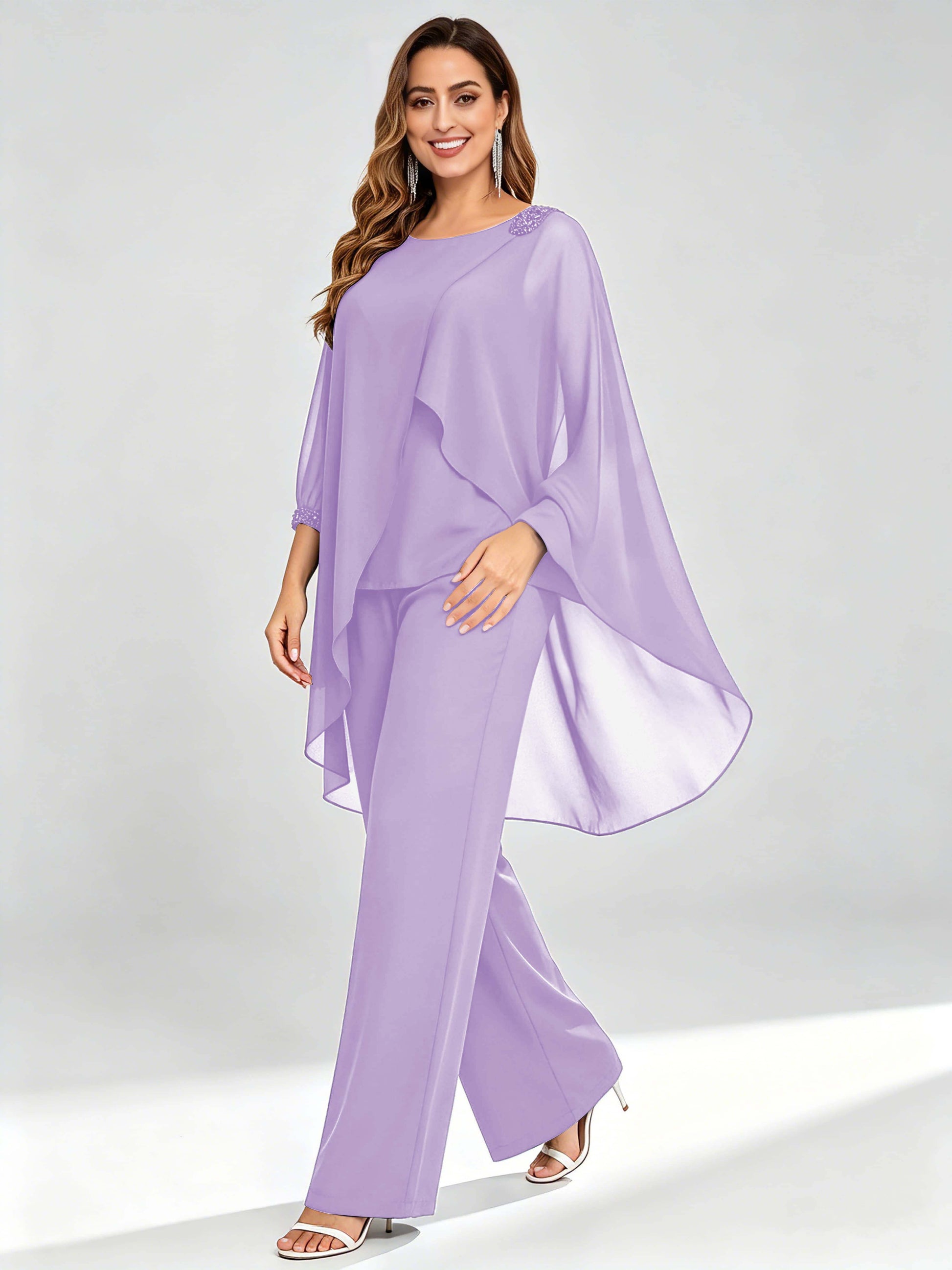 Asymmetric Chiffon 2 Pieces Mother of The Bride Pant Suits