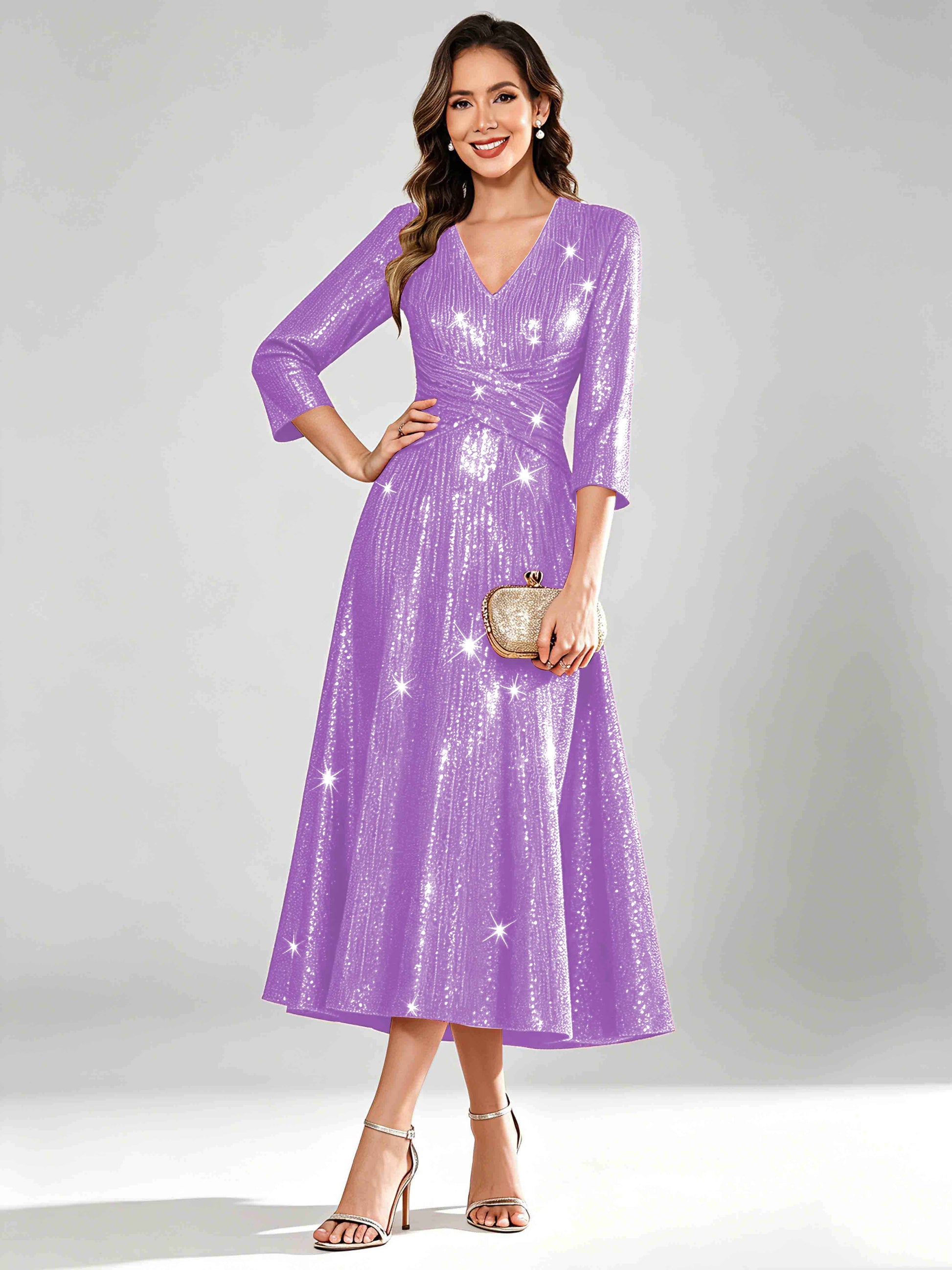 Sequin Sparkly 3/4 Sleeve Dressy Mother of The Bride Dresses