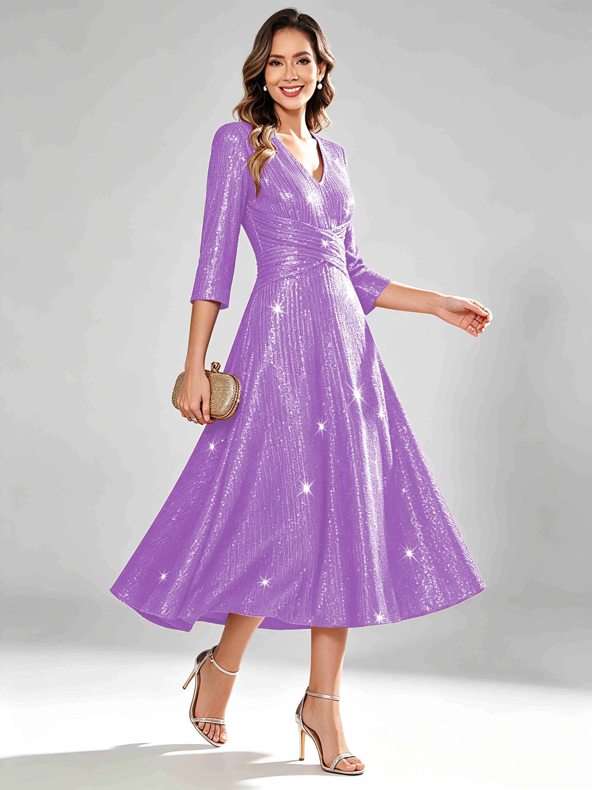 Sequin Sparkly 3/4 Sleeve Dressy Mother of The Bride Dresses