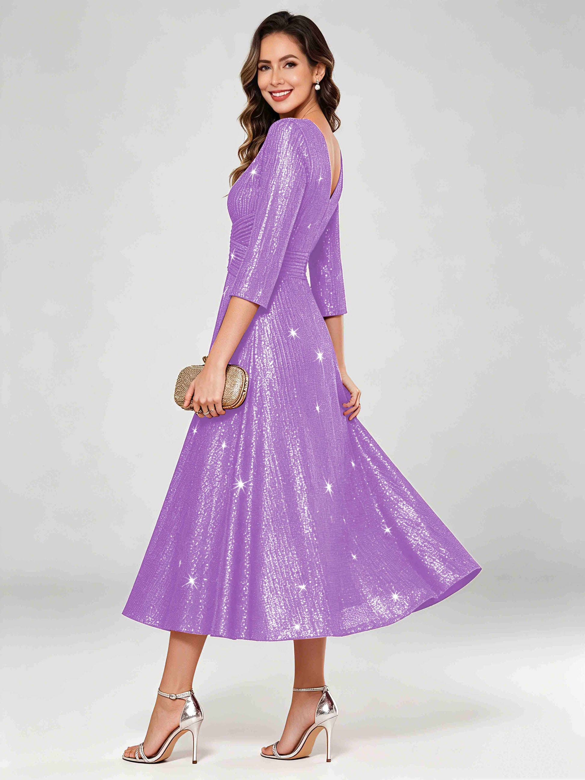Sequin Sparkly 3/4 Sleeve Dressy Mother of The Bride Dresses