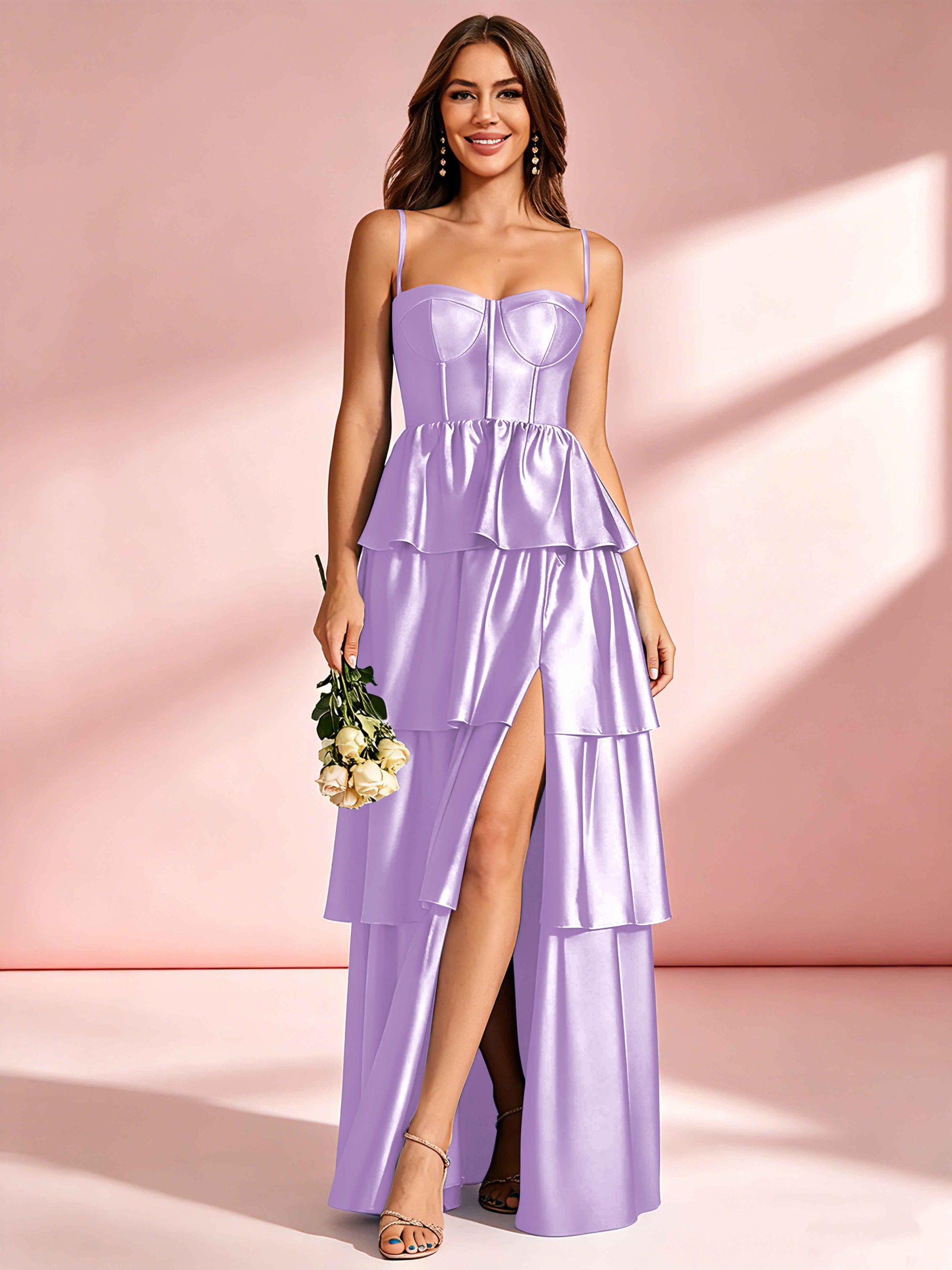 Satin Tiered Corset Bridesmaid Dresses Formal Evening Gown