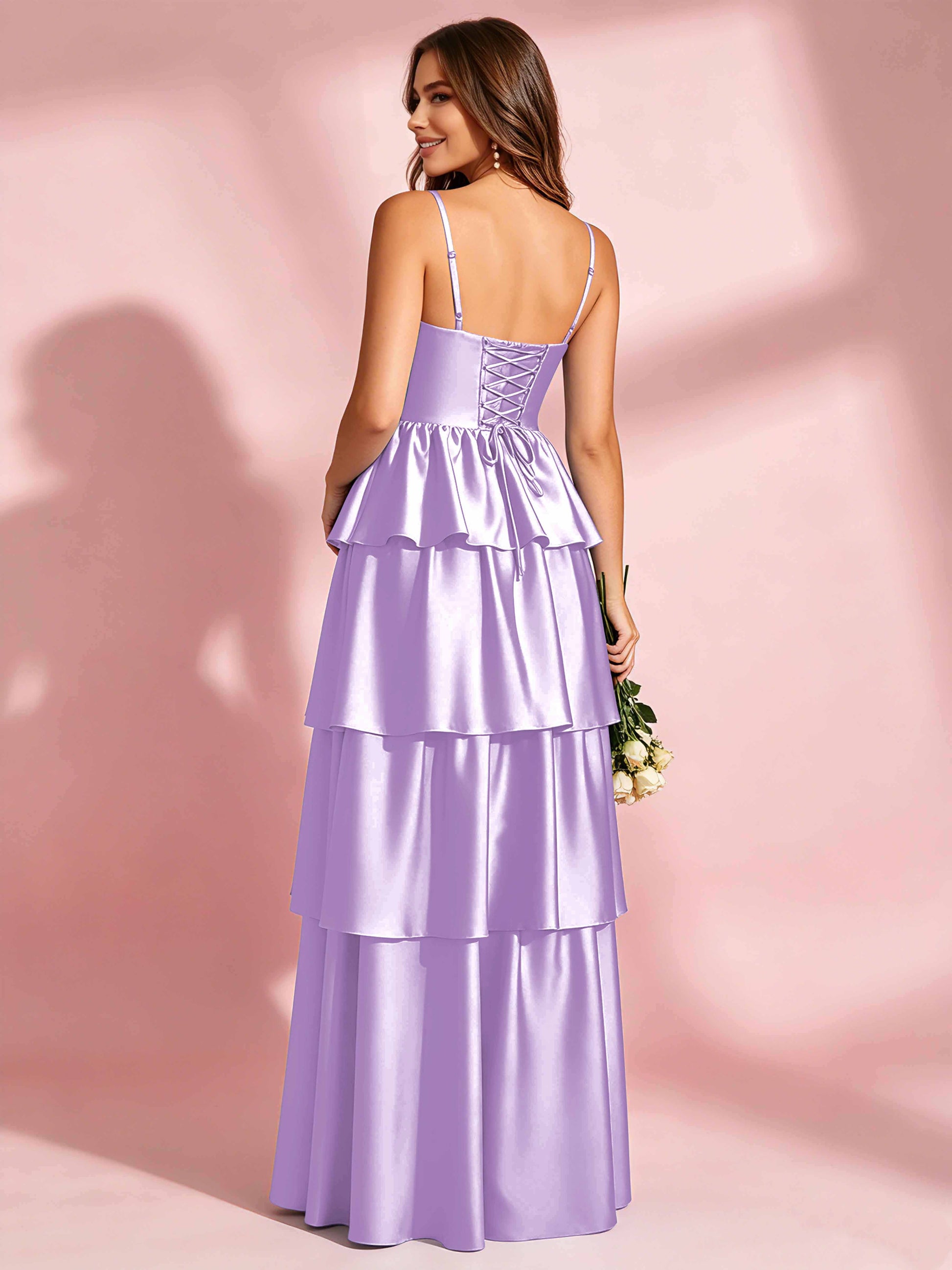 Satin Tiered Corset Bridesmaid Dresses Formal Evening Gown