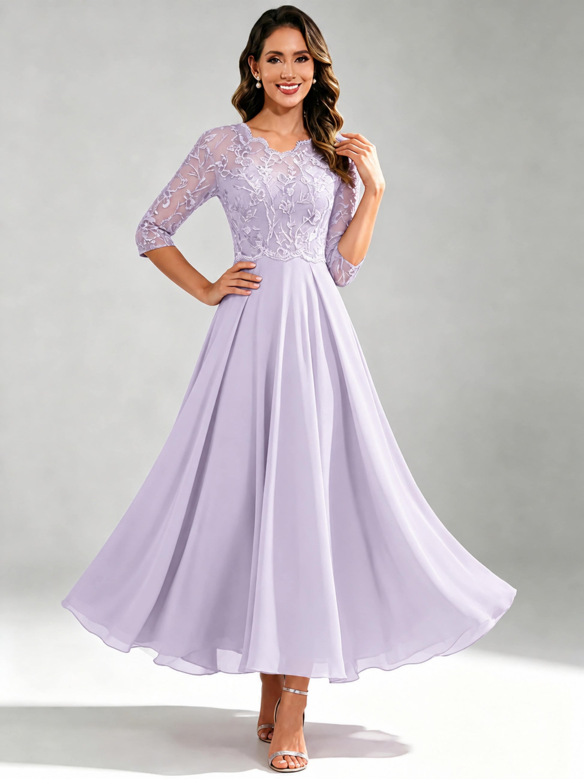 Lace Appliques Chiffon Dressy Mother of The Bride Dresses