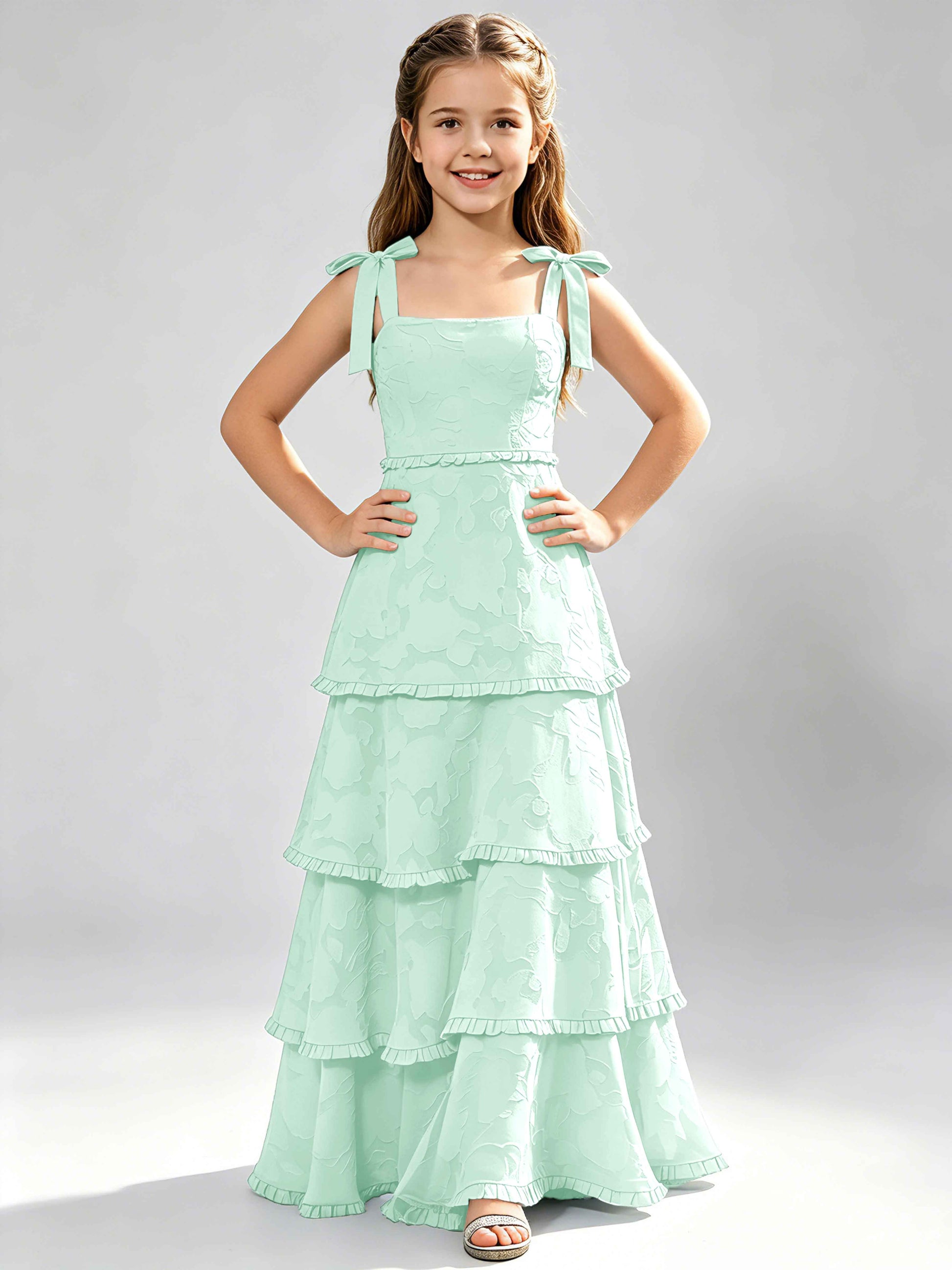Spaghetti Straps Floral Burnout Chiffon Junior Bridesmaid Dresses