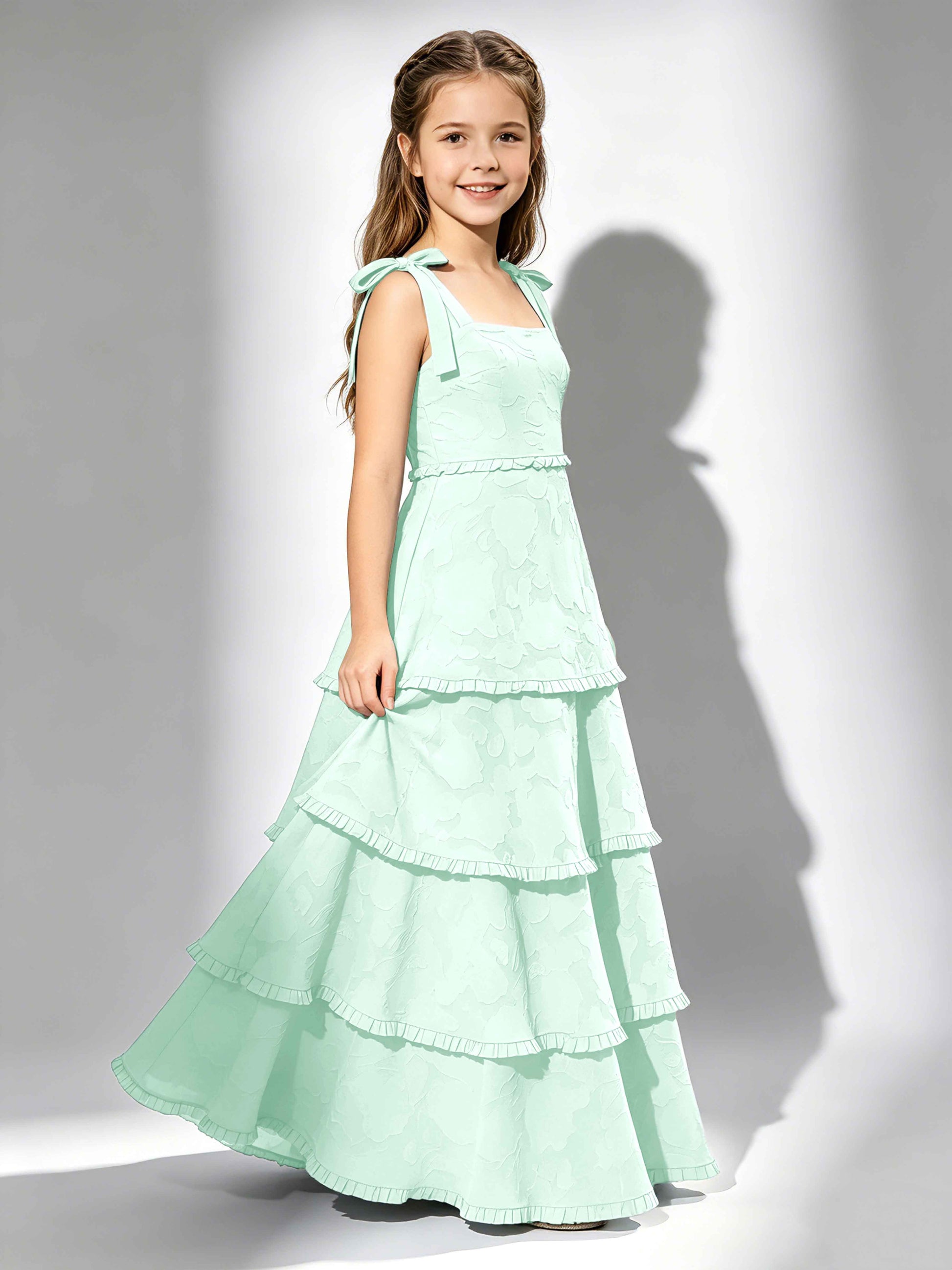Spaghetti Straps Floral Burnout Chiffon Junior Bridesmaid Dresses