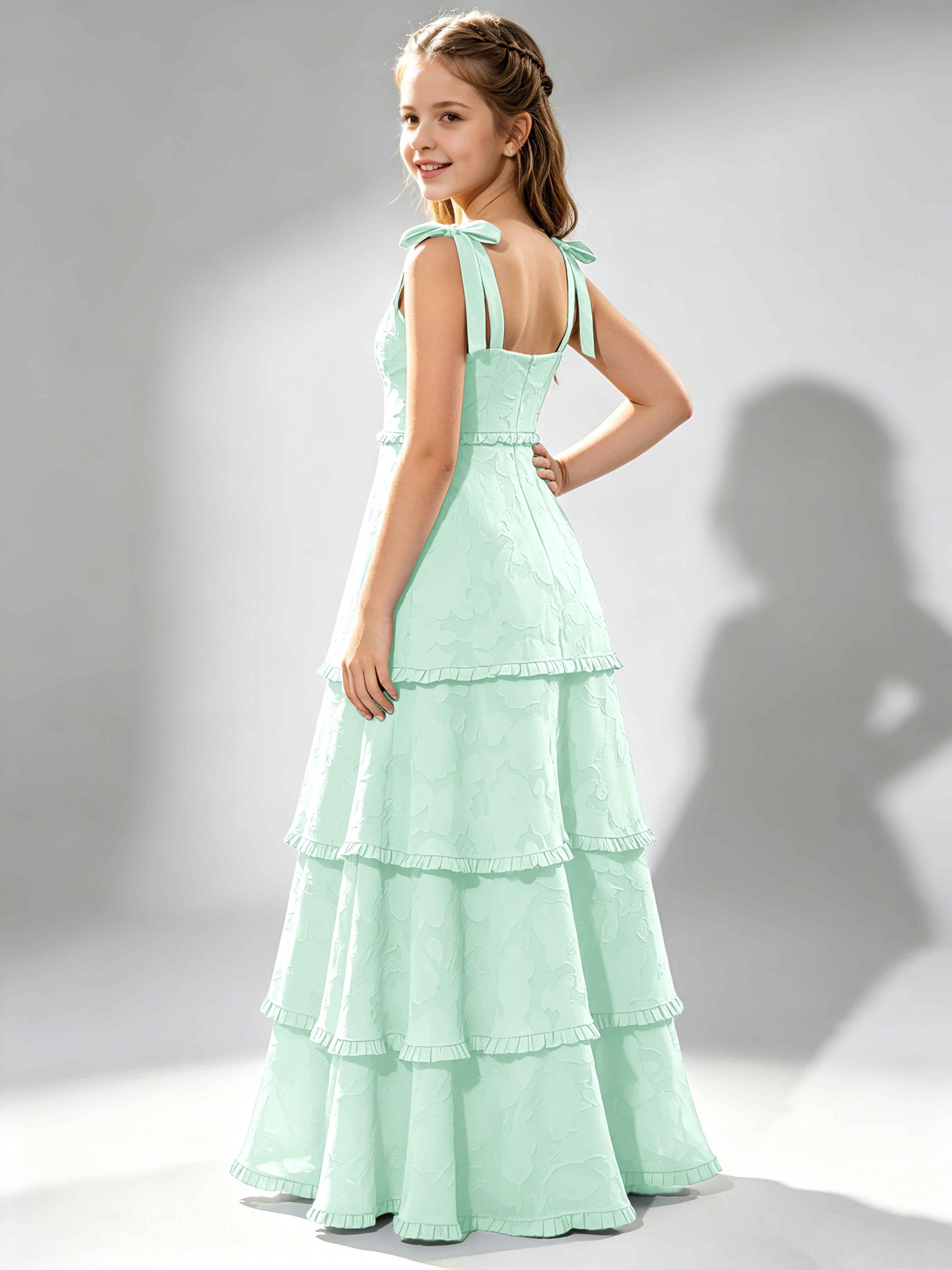 Spaghetti Straps Floral Burnout Chiffon Junior Bridesmaid Dresses
