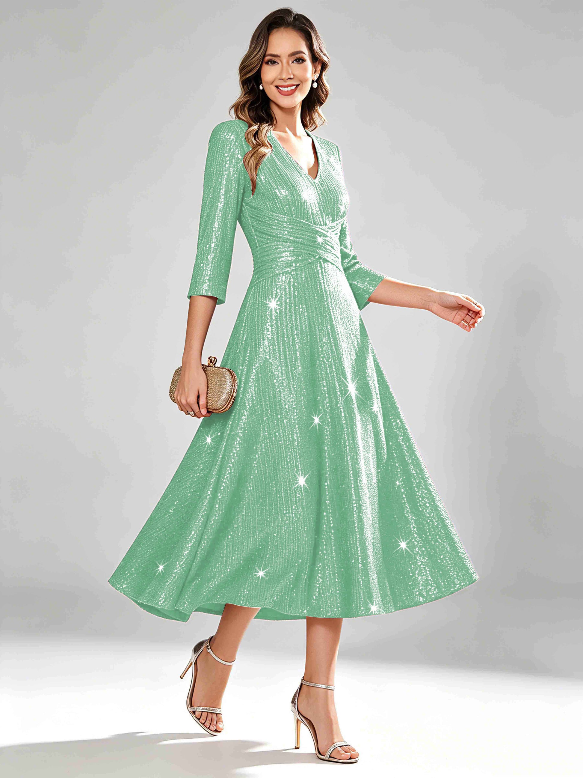 Sequin Sparkly 3/4 Sleeve Dressy Mother of The Bride Dresses