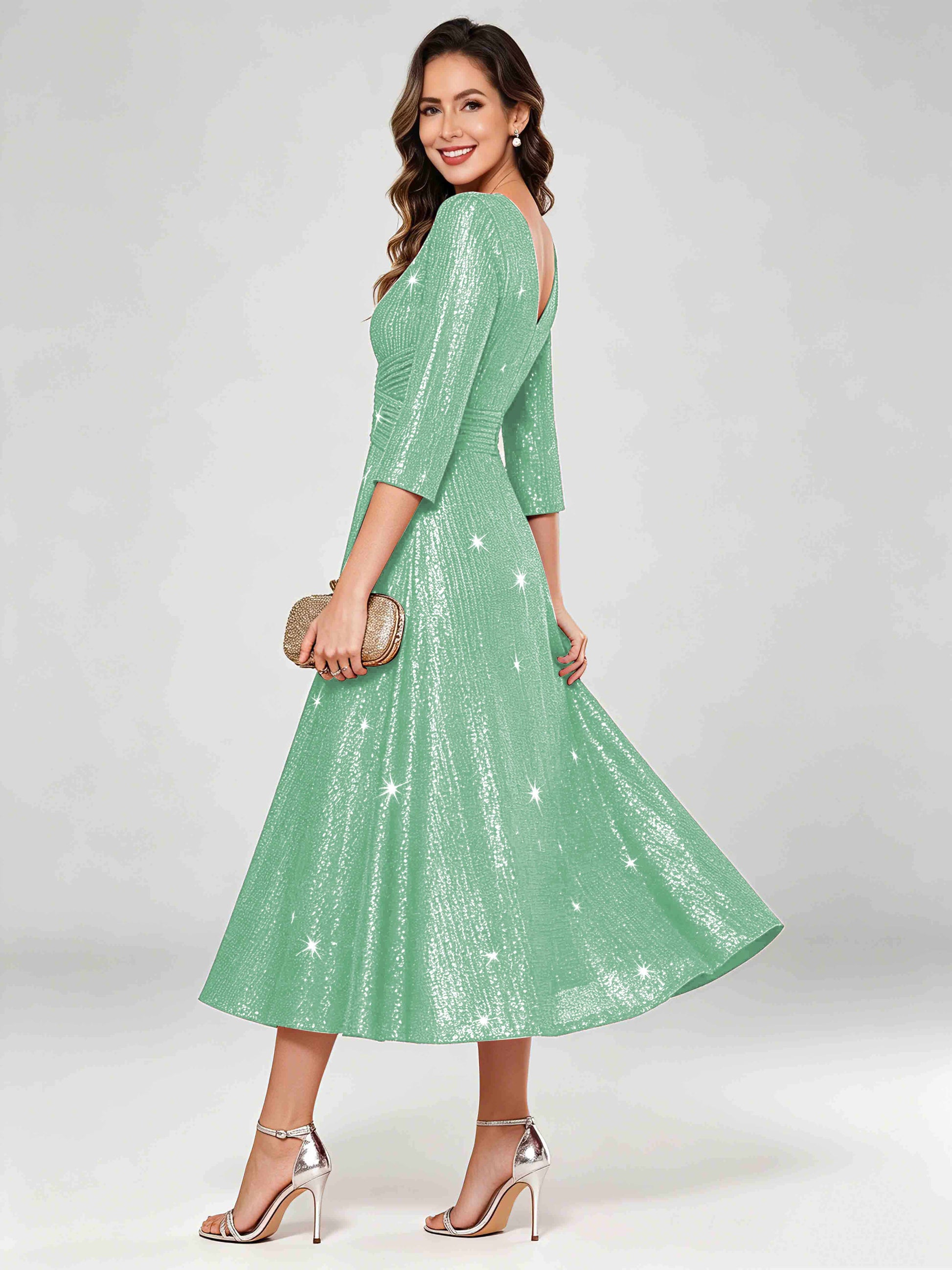 Sequin Sparkly 3/4 Sleeve Dressy Mother of The Bride Dresses