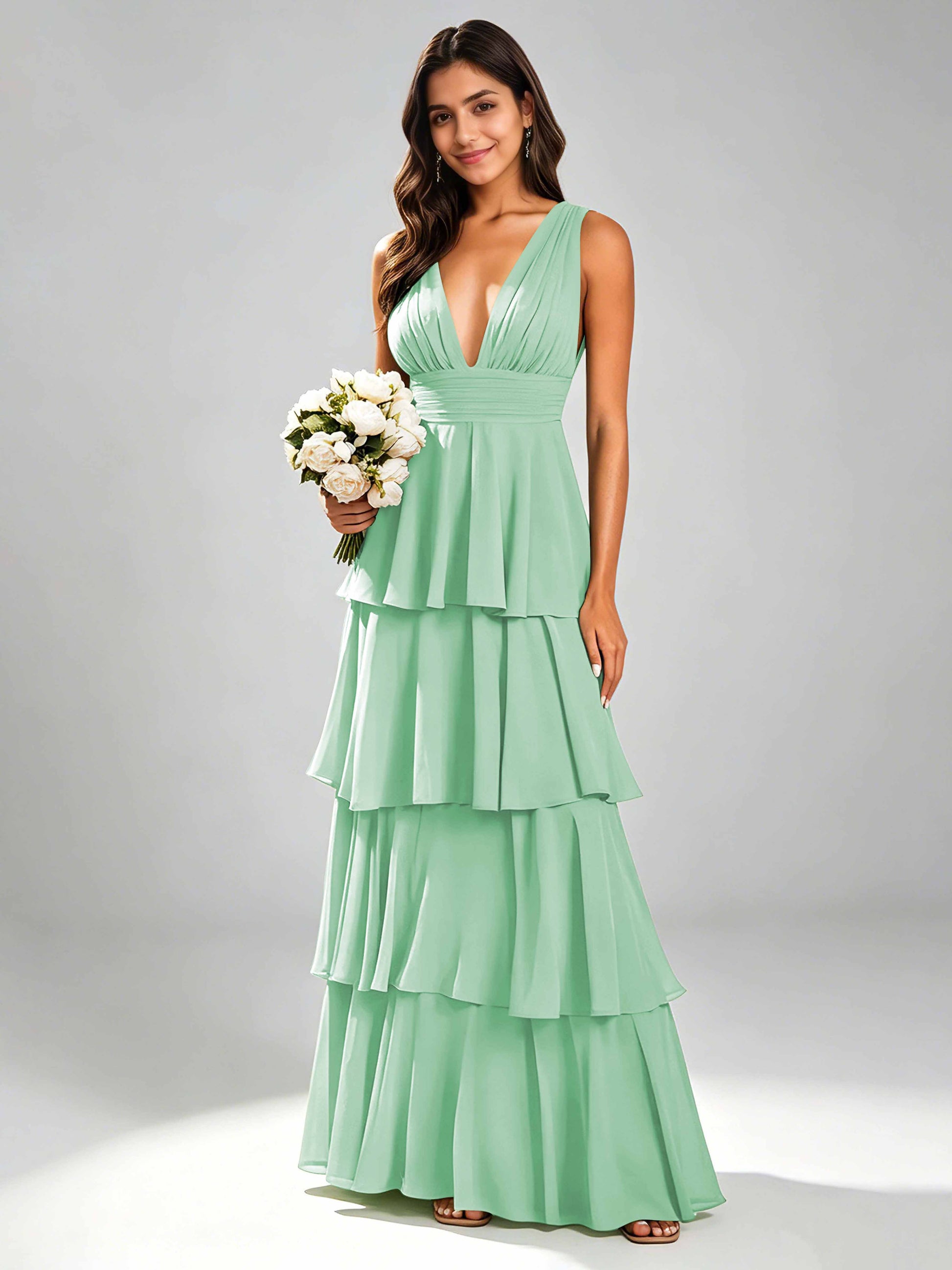 Tiered Chiffon Bridesmaid Dress for Wedding Garden Party