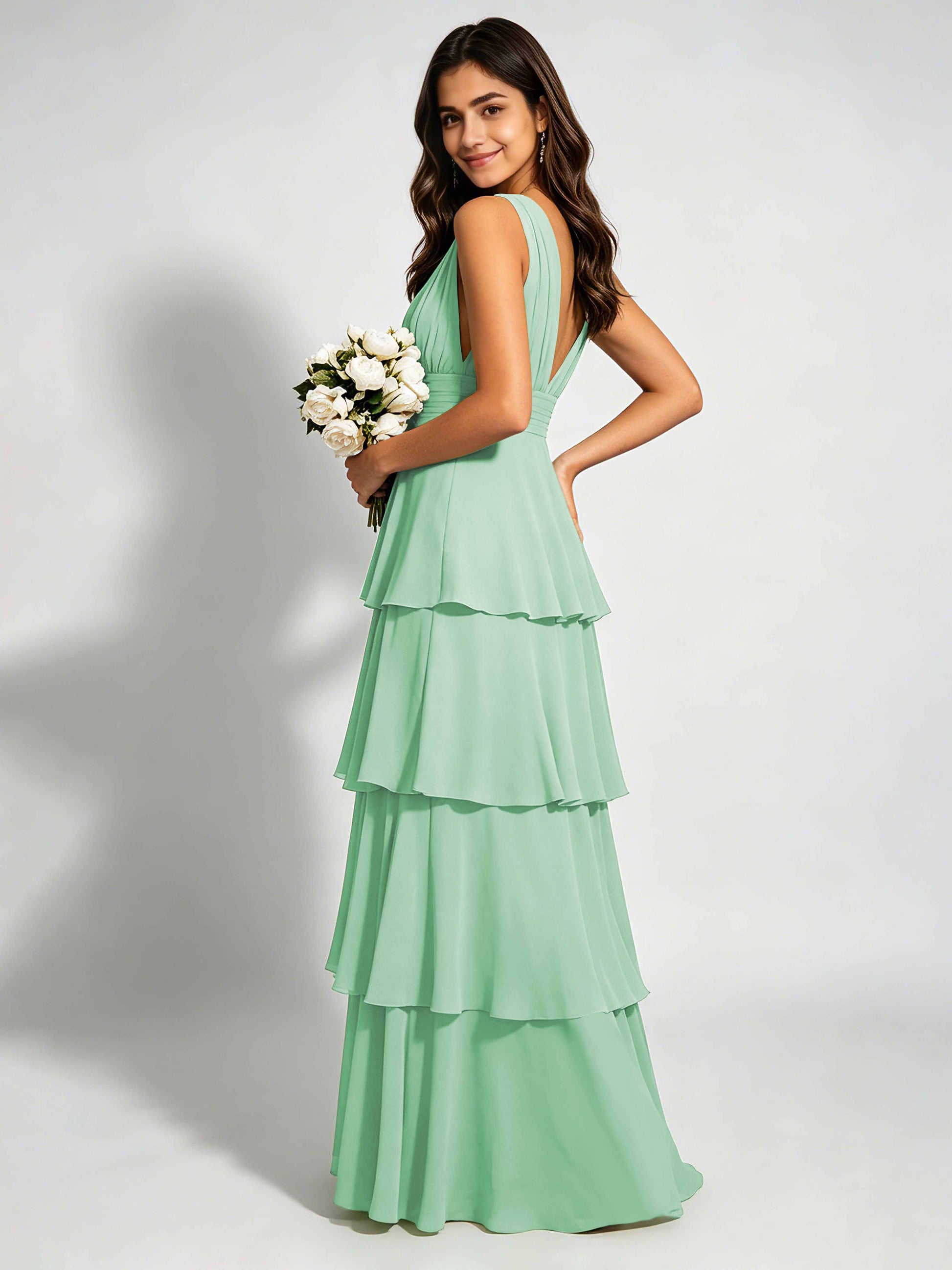 Tiered Chiffon Bridesmaid Dress for Wedding Garden Party