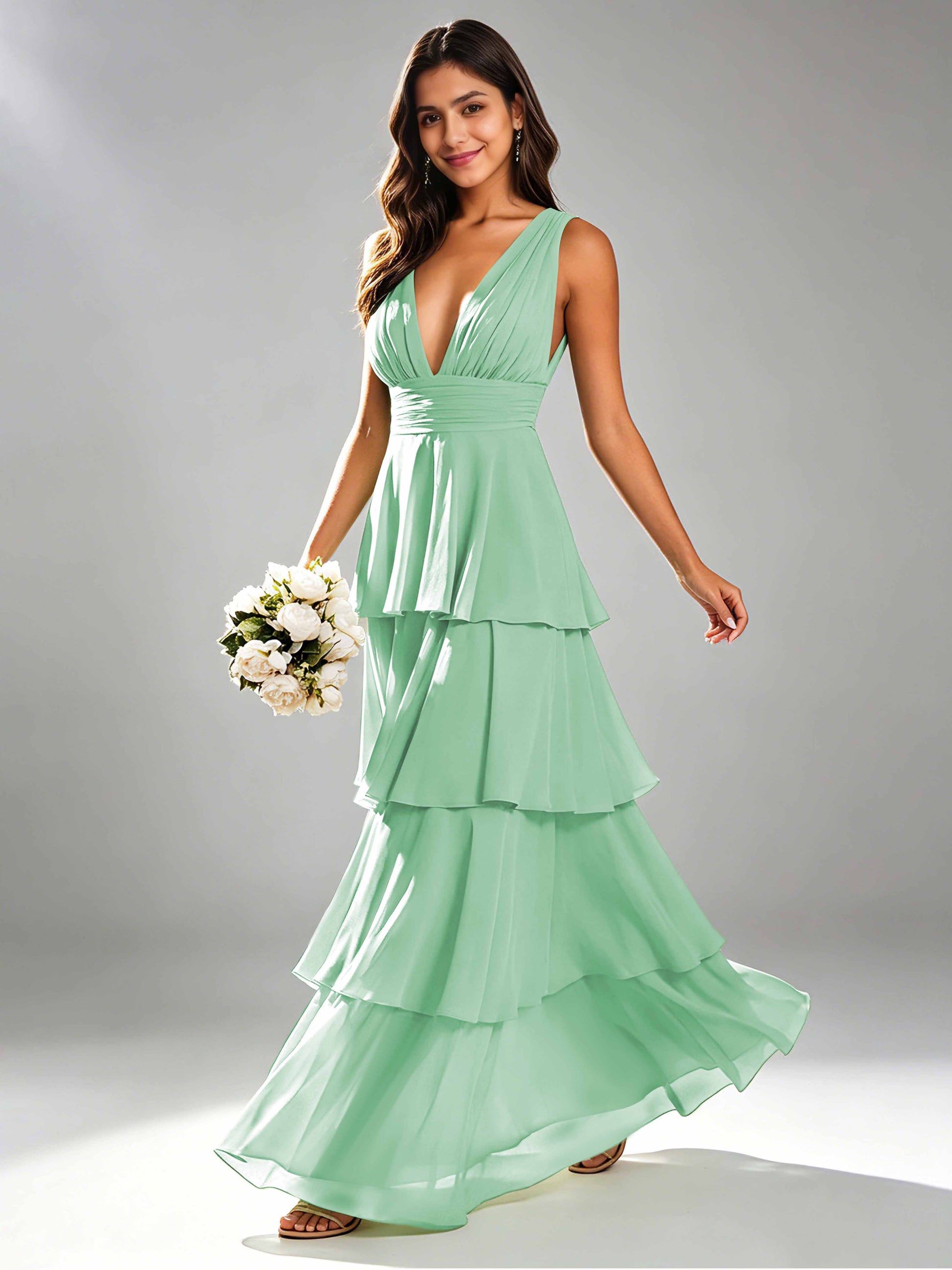Tiered Chiffon Bridesmaid Dress for Wedding Garden Party