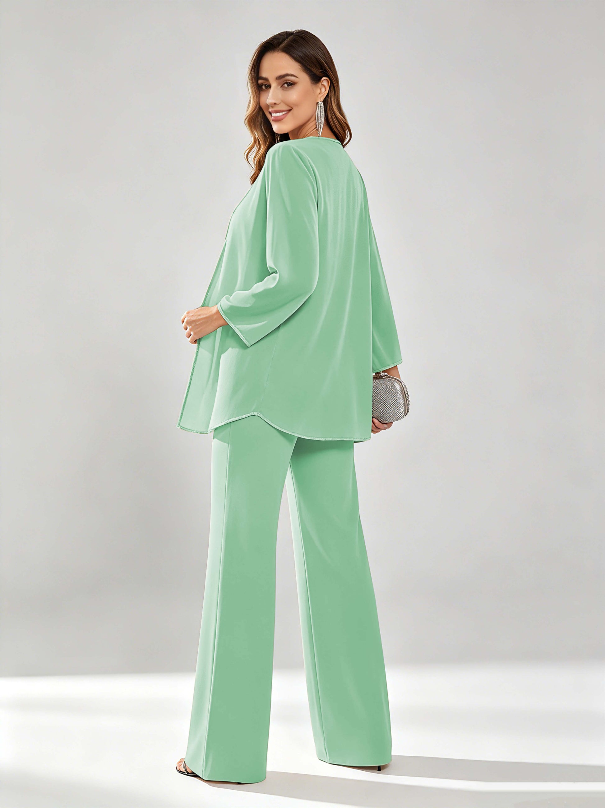 Chiffon Sequin 3 Pieces Mother of The Bride Pant Suits for Women