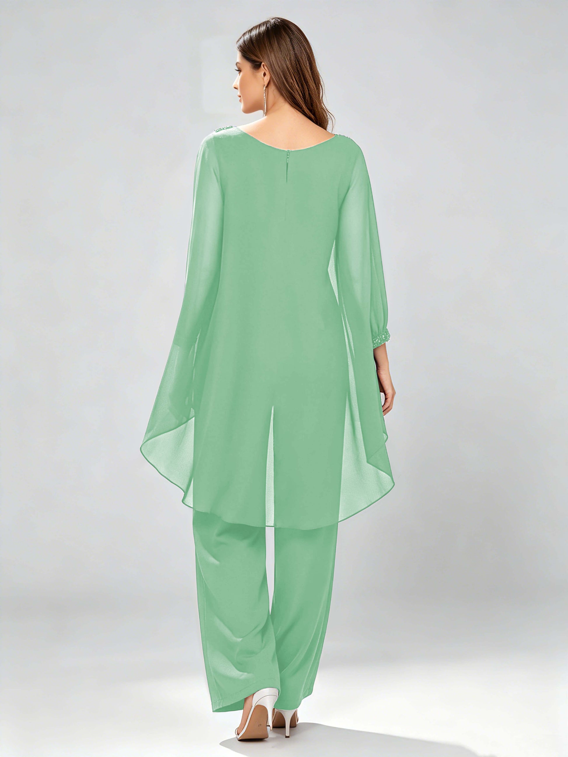 Asymmetric Chiffon 2 Pieces Mother of The Bride Pant Suits