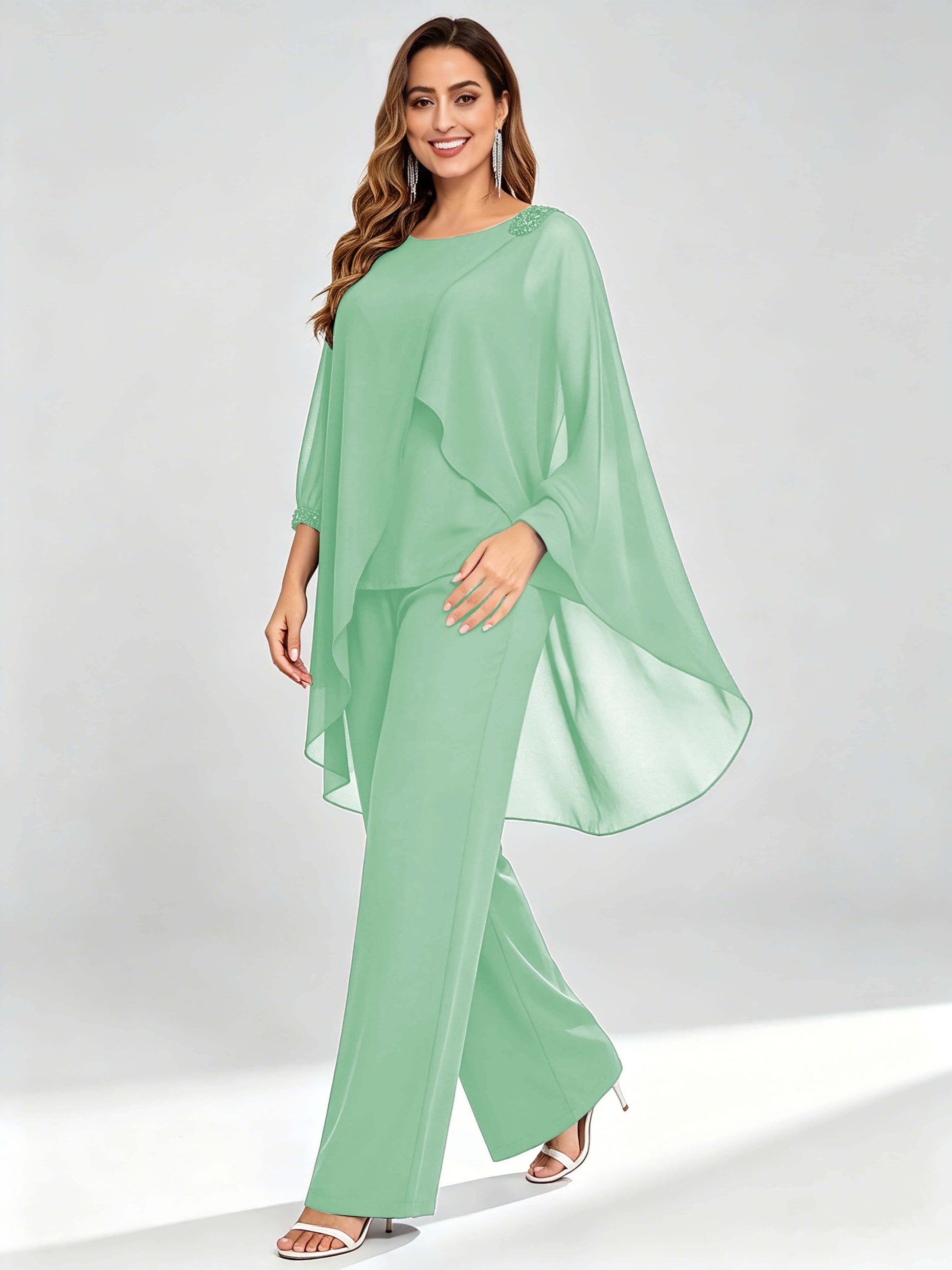 Asymmetric Chiffon 2 Pieces Mother of The Bride Pant Suits