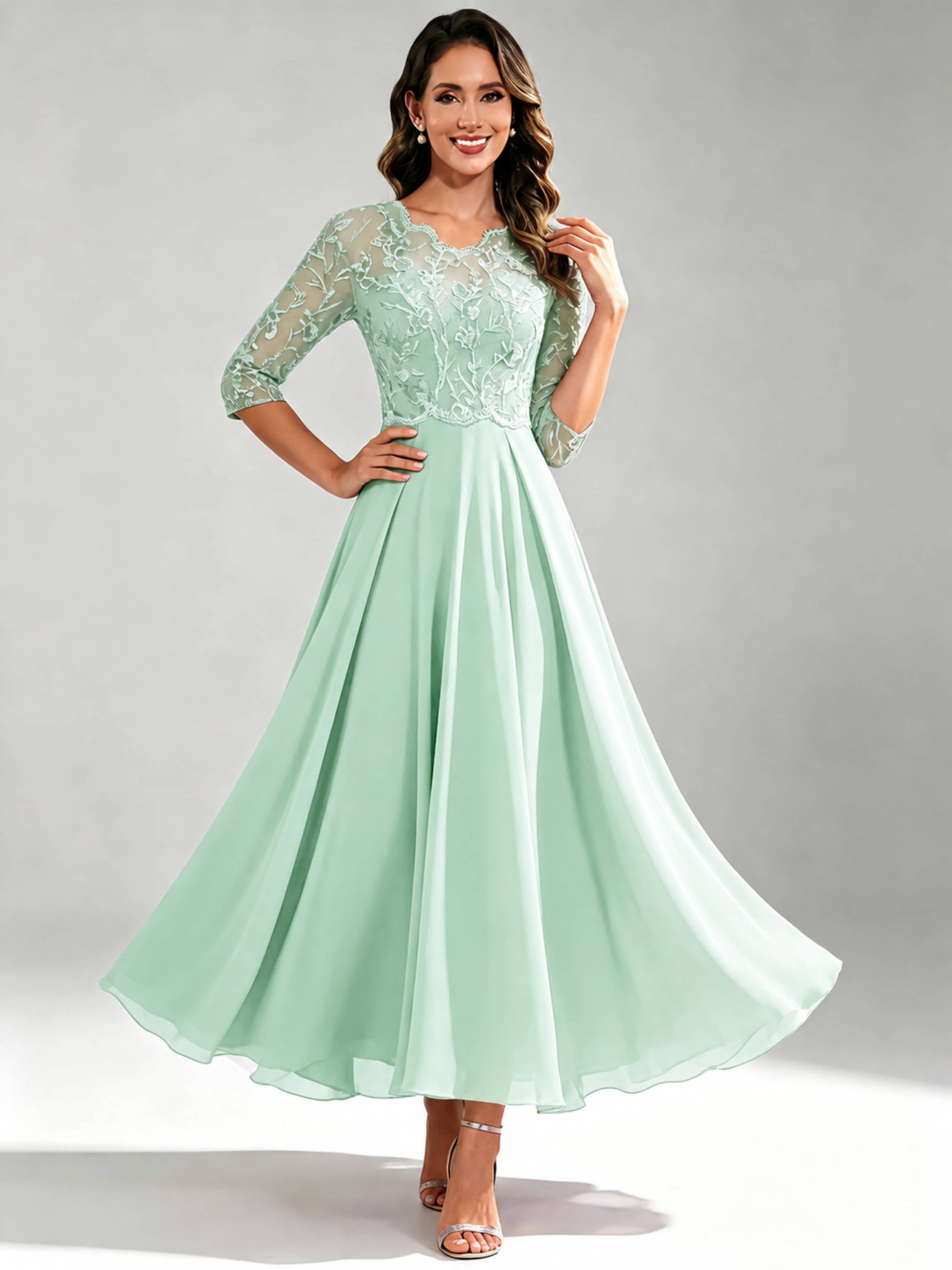 Lace Appliques Chiffon Dressy Mother of The Bride Dresses