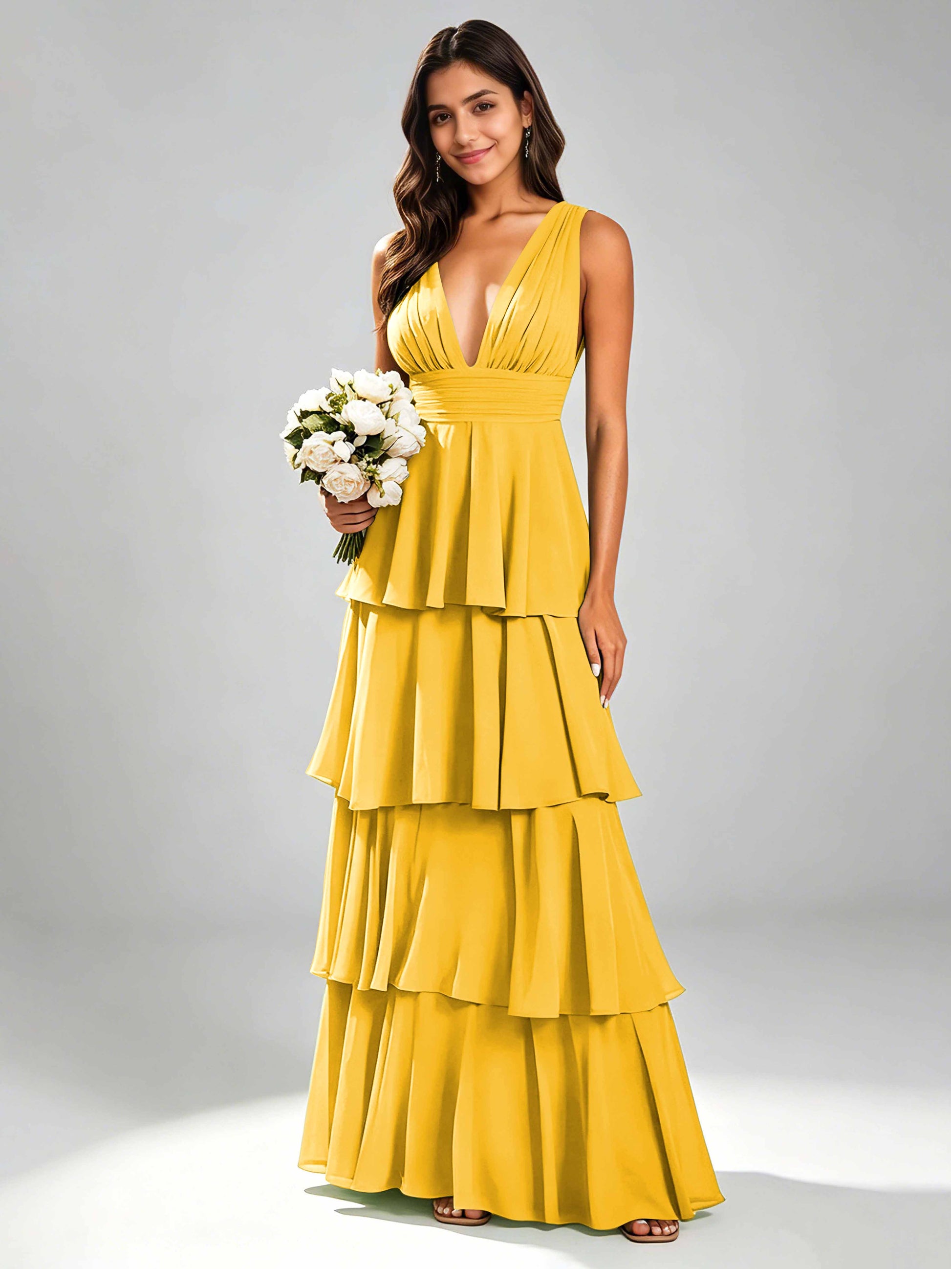Tiered Chiffon Bridesmaid Dress for Wedding Garden Party