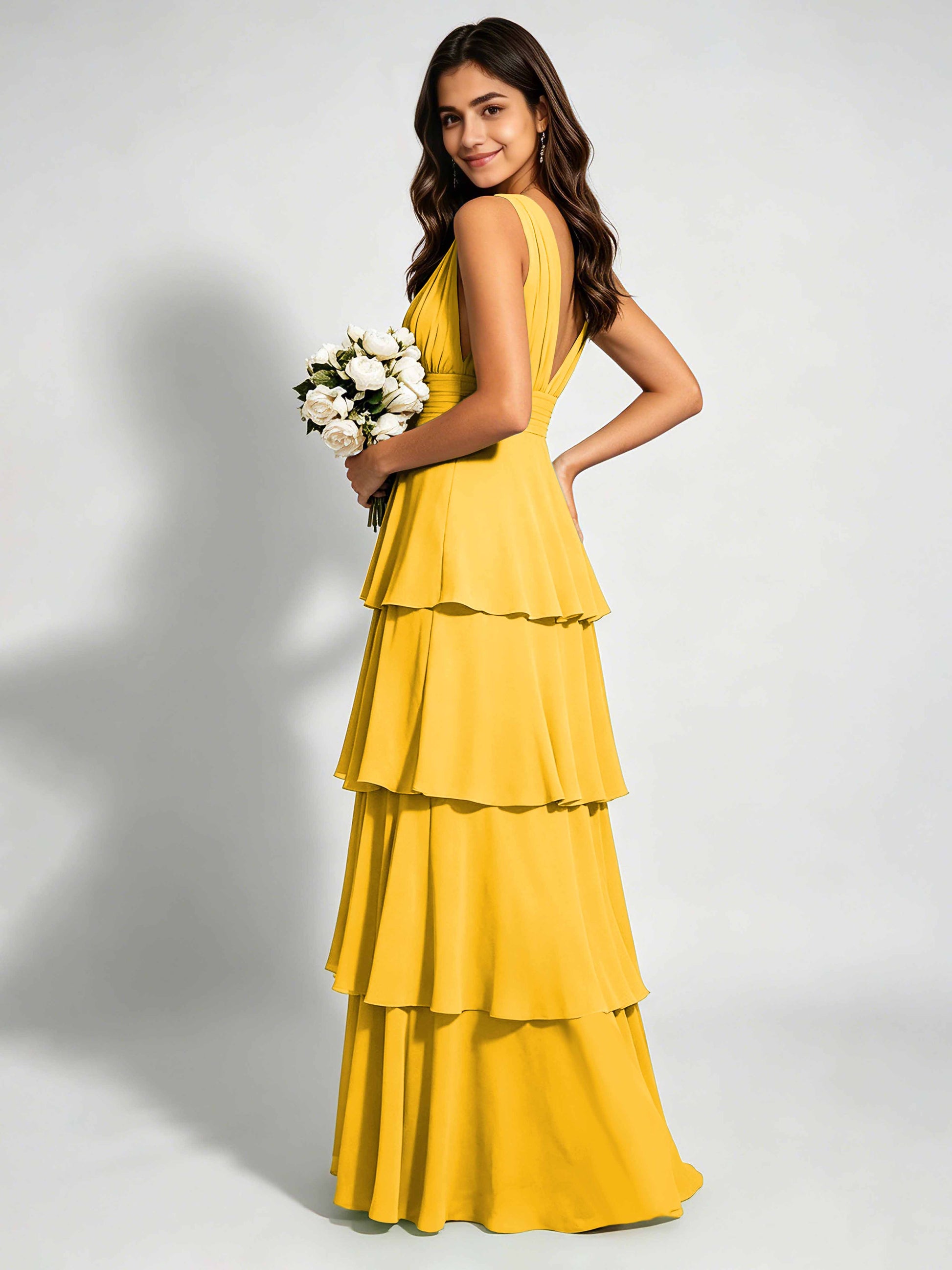Tiered Chiffon Bridesmaid Dress for Wedding Garden Party