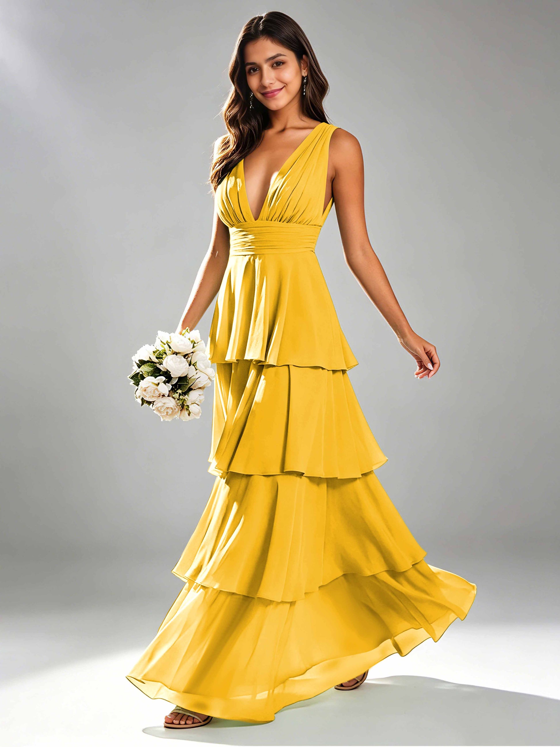 Tiered Chiffon Bridesmaid Dress for Wedding Garden Party