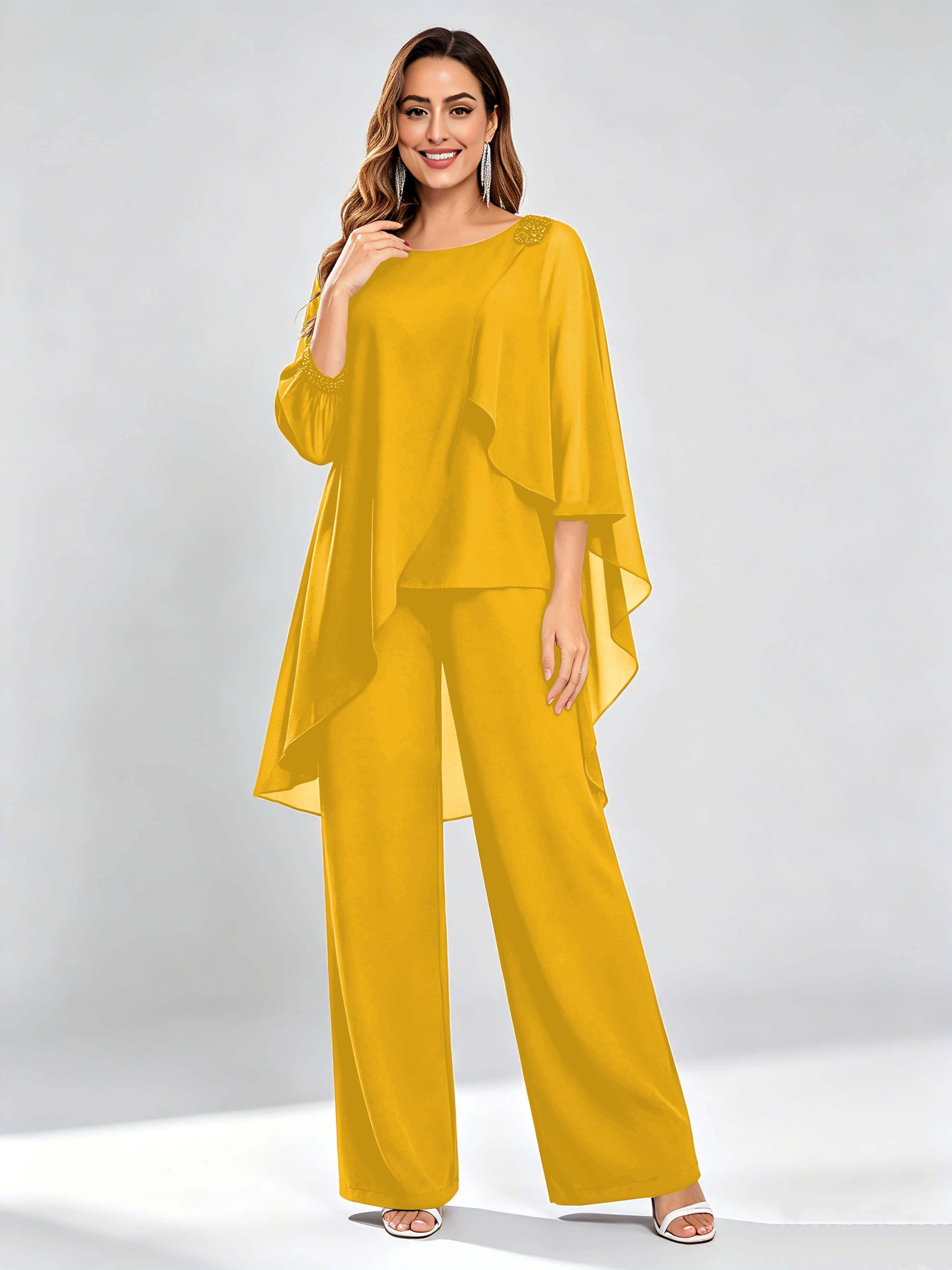 Asymmetric Chiffon 2 Pieces Mother of The Bride Pant Suits