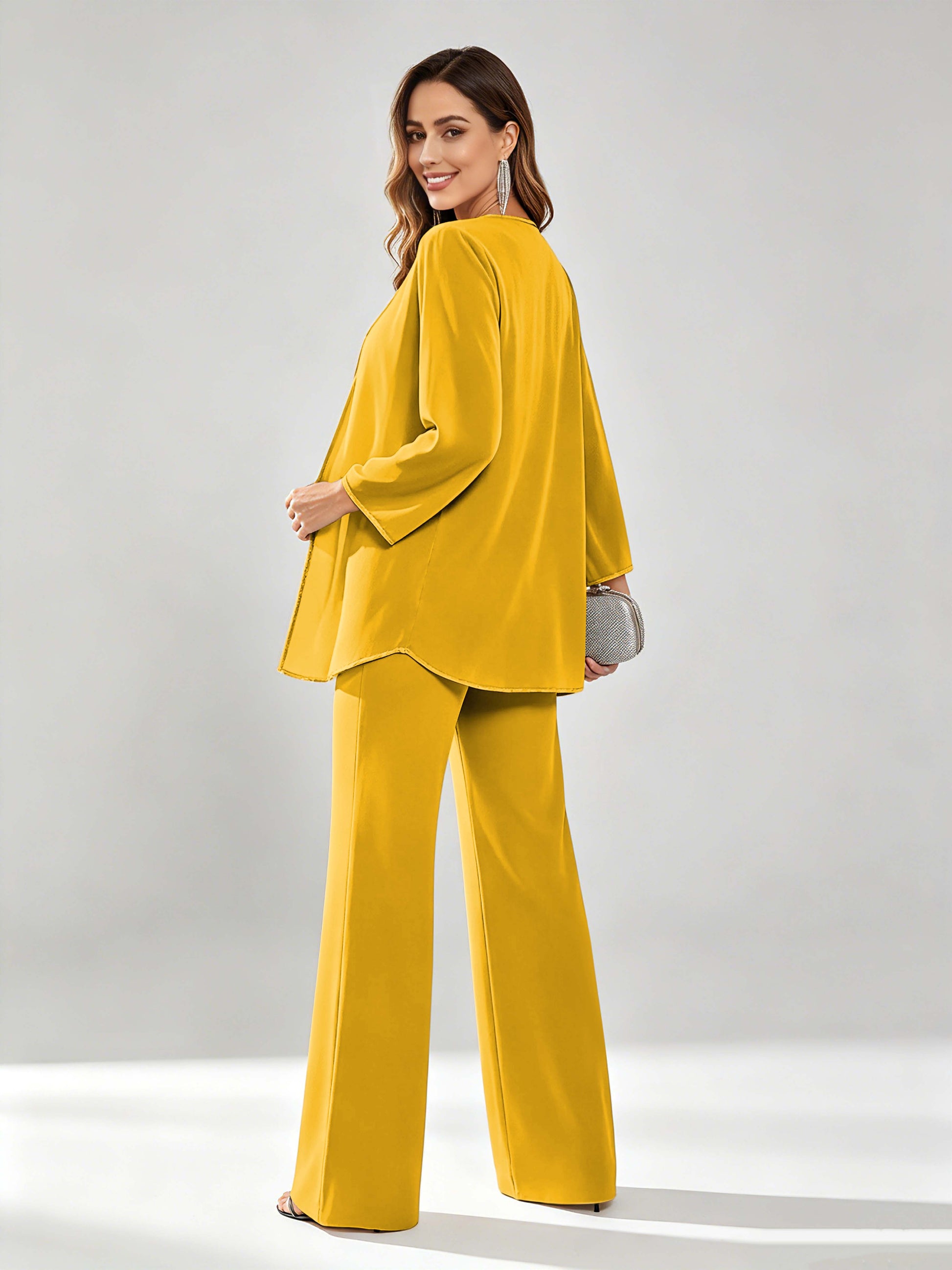 Chiffon Sequin 3 Pieces Mother of The Bride Pant Suits for Women