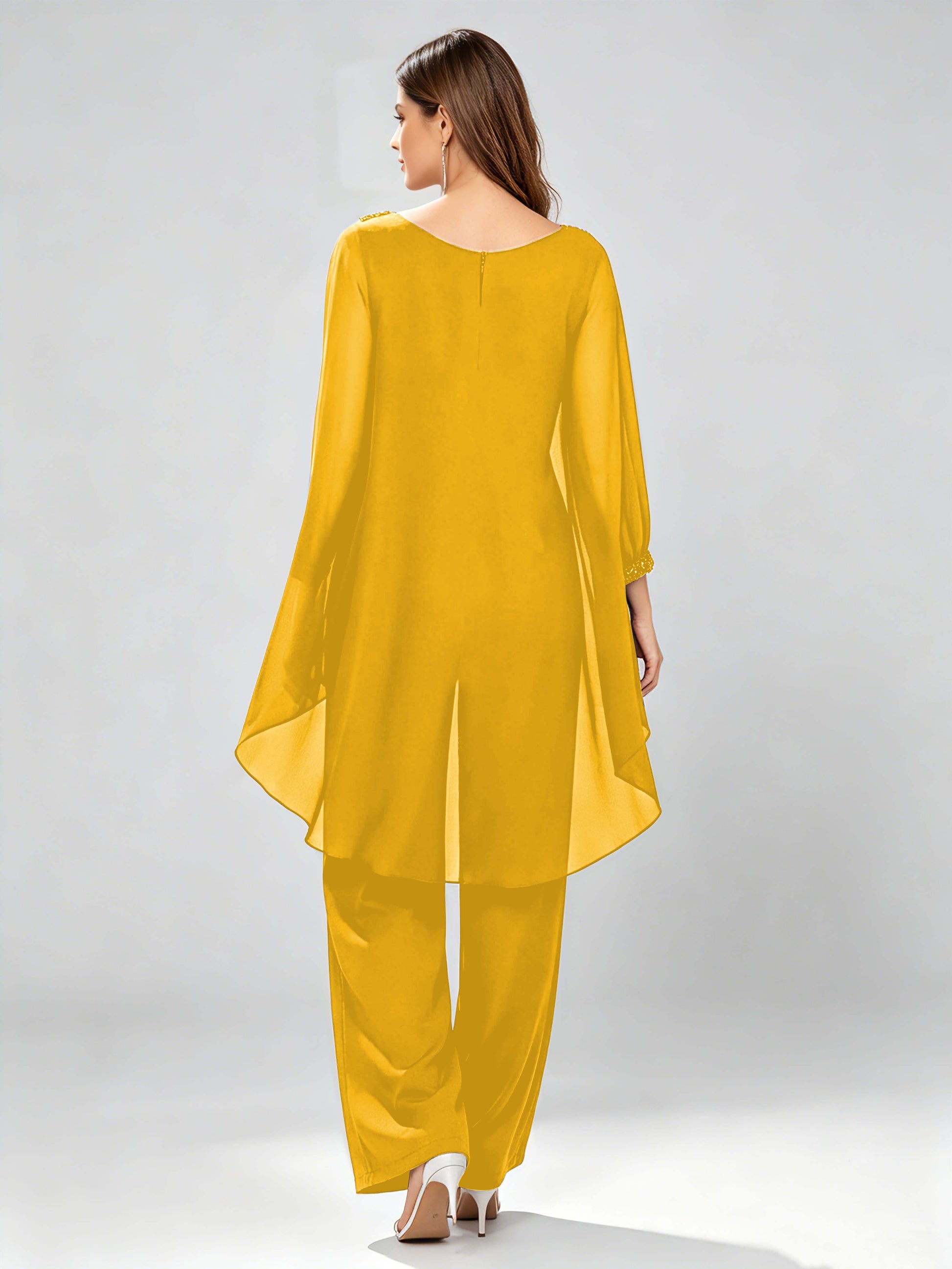 Asymmetric Chiffon 2 Pieces Mother of The Bride Pant Suits