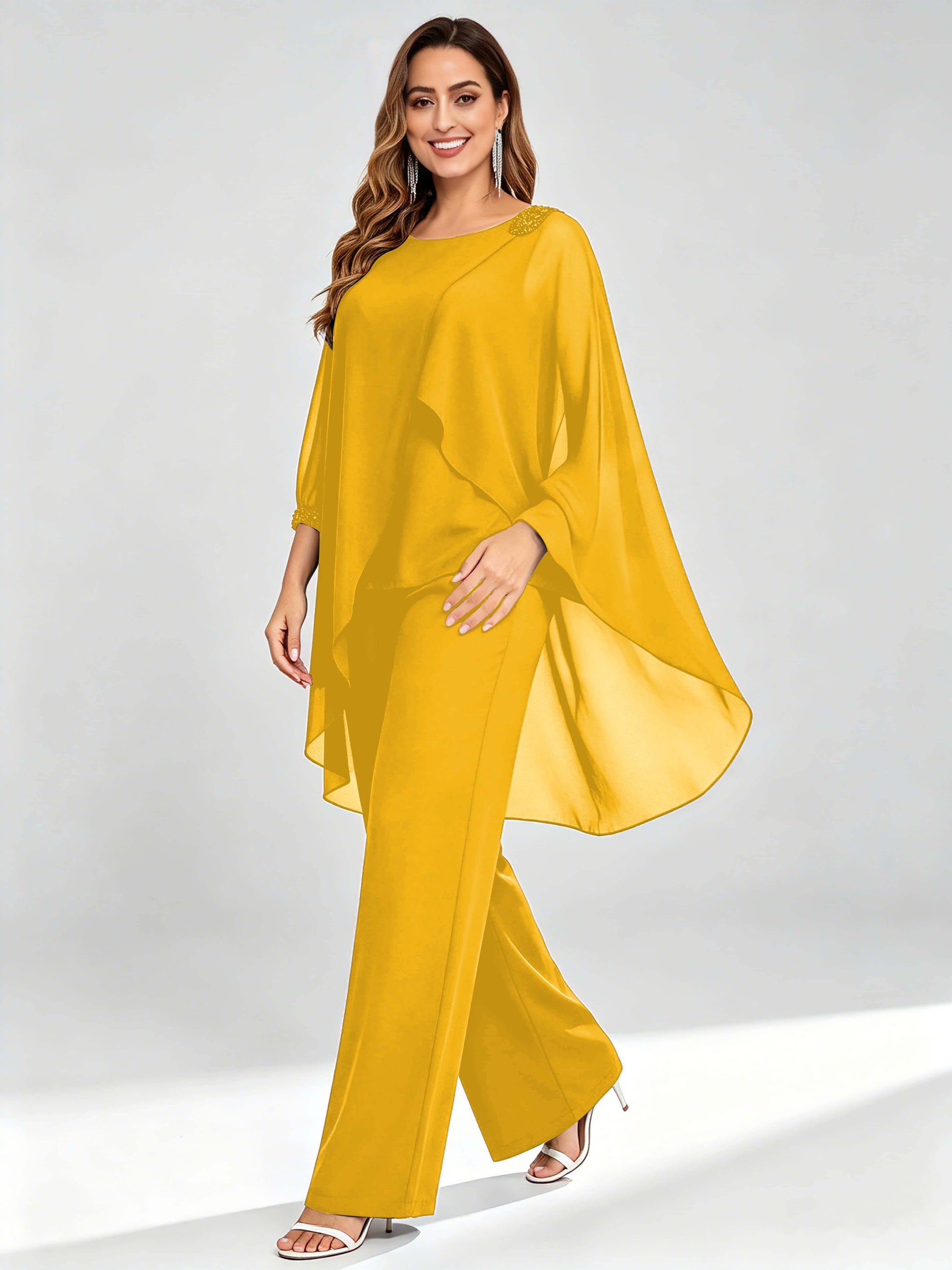 Asymmetric Chiffon 2 Pieces Mother of The Bride Pant Suits