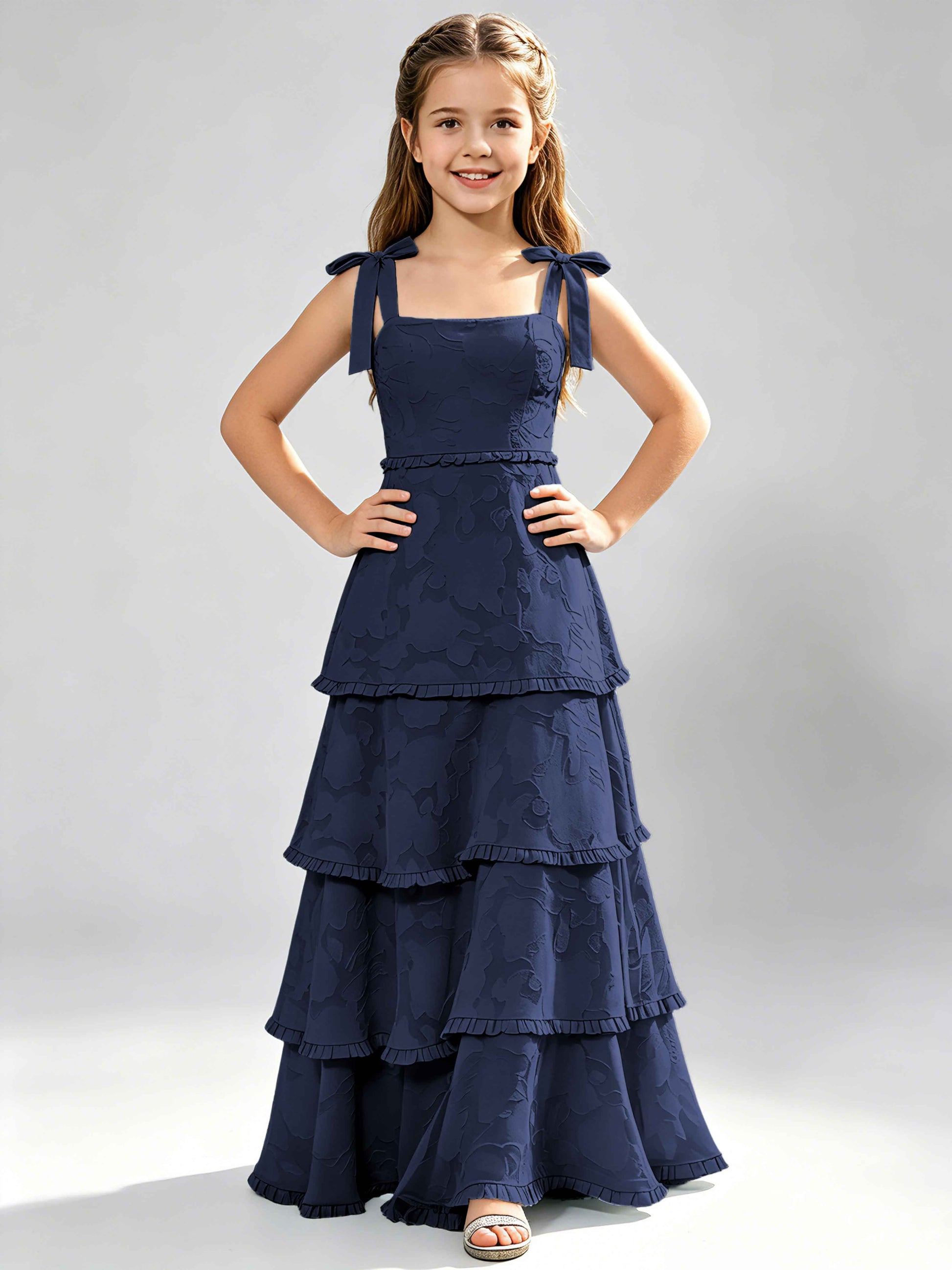 Spaghetti Straps Floral Burnout Chiffon Junior Bridesmaid Dresses