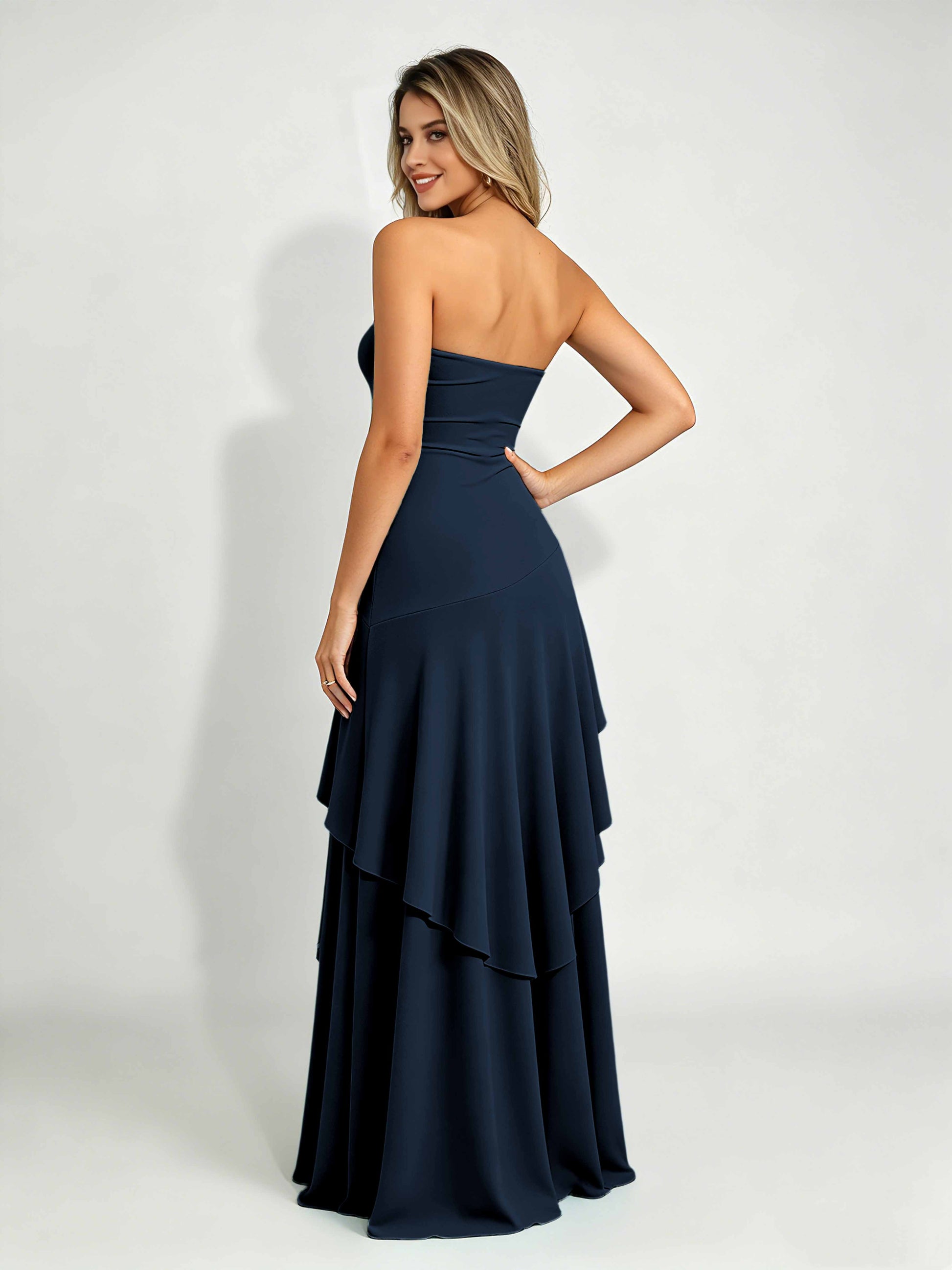 Spandex Tiered Ruffle Prom Dress High Low Homecoming Dresses