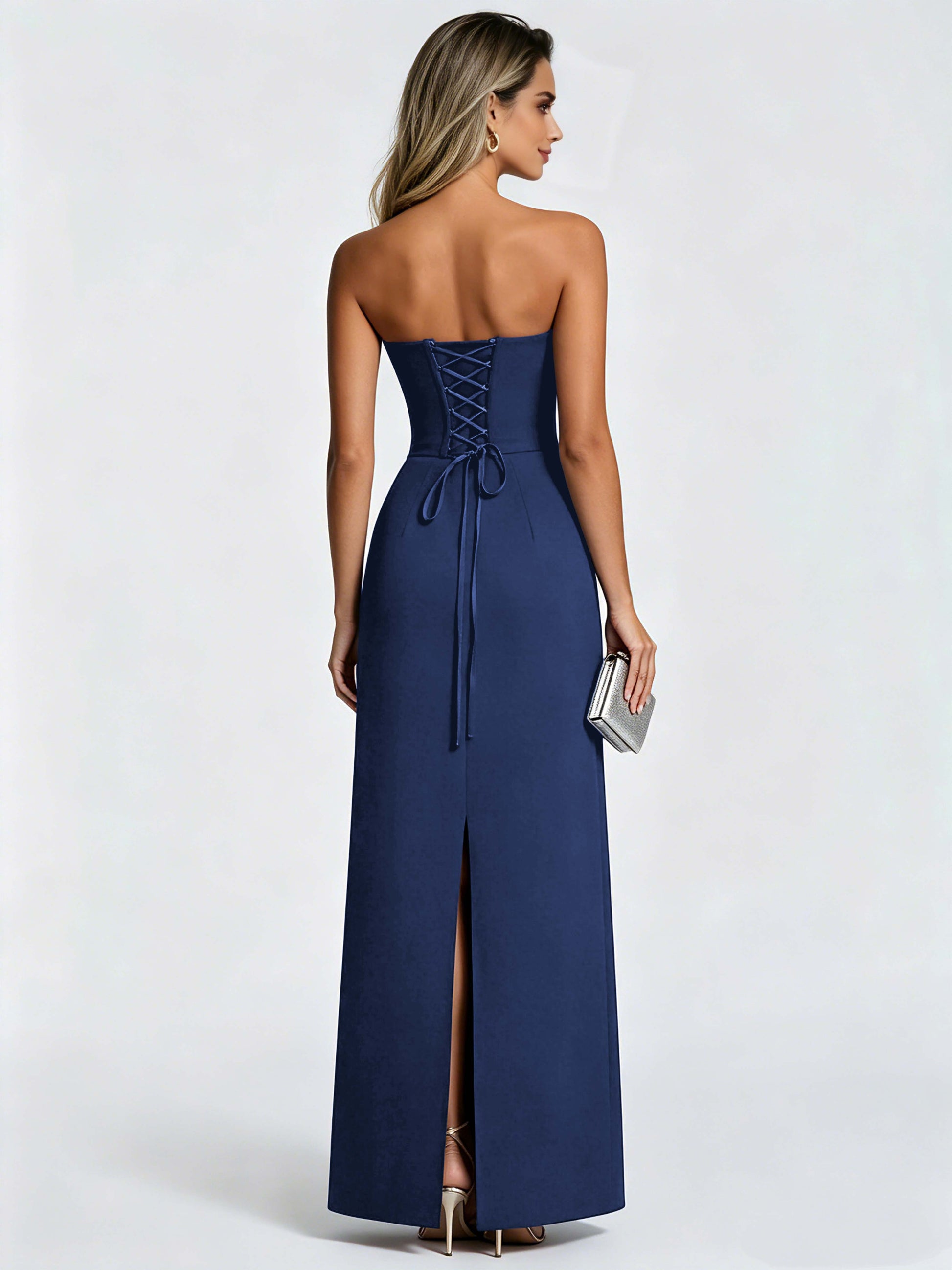 Satin Prom Dresses for Teens Strapless Formal Evening Gown
