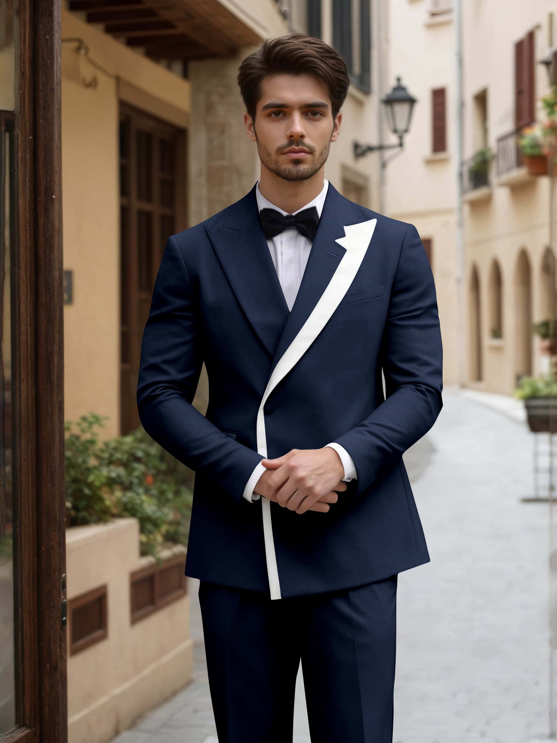 Trim Detail Timeless Peak Lapel Men's One Button 2 Pieces Wedding Suits