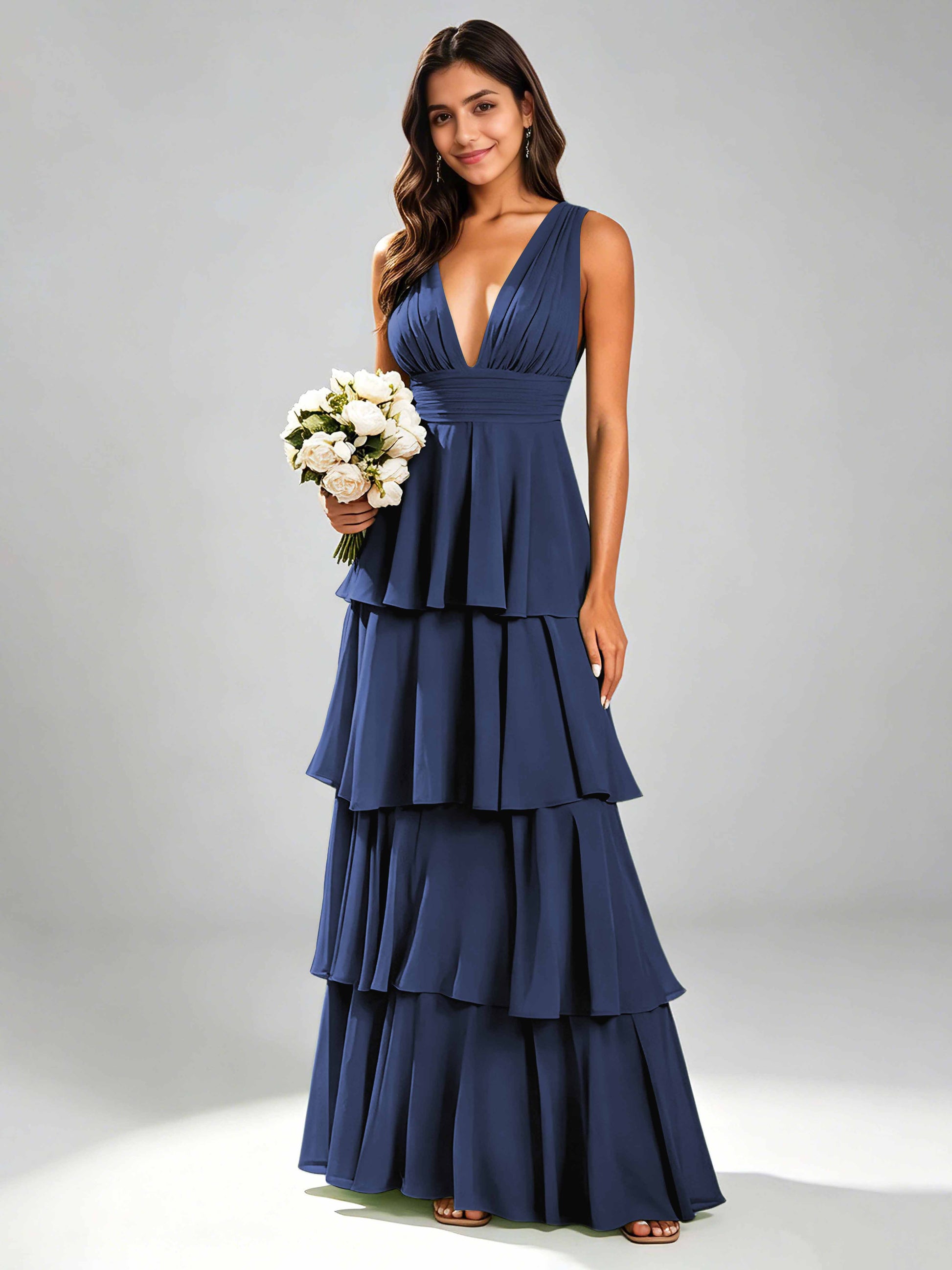 Tiered Chiffon Bridesmaid Dress for Wedding Garden Party