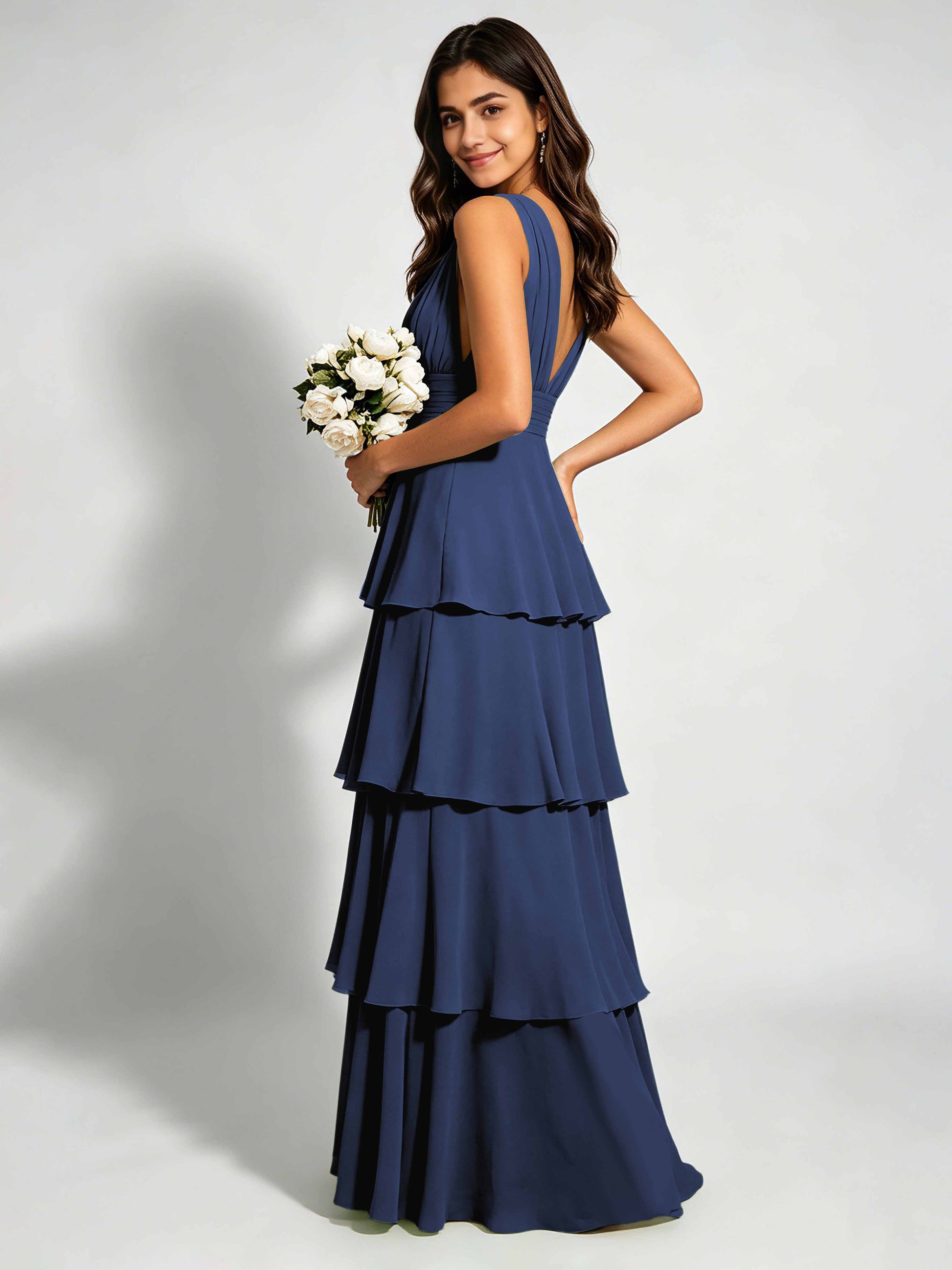 Tiered Chiffon Bridesmaid Dress for Wedding Garden Party
