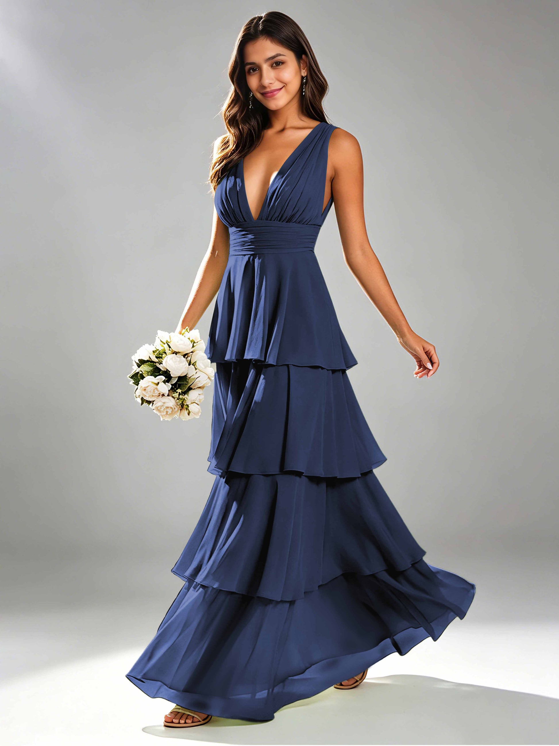 Tiered Chiffon Bridesmaid Dress for Wedding Garden Party