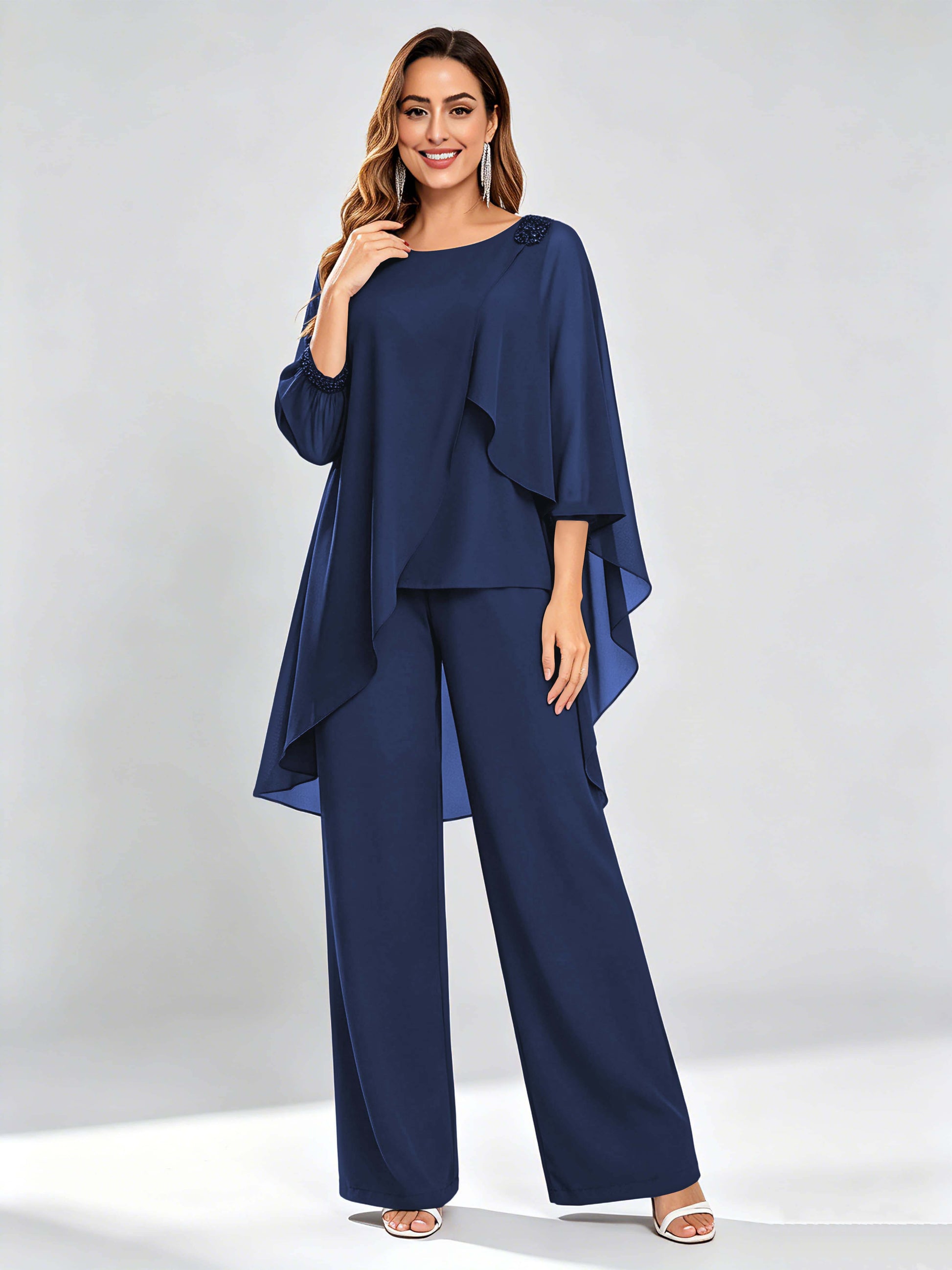 Asymmetric Chiffon 2 Pieces Mother of The Bride Pant Suits