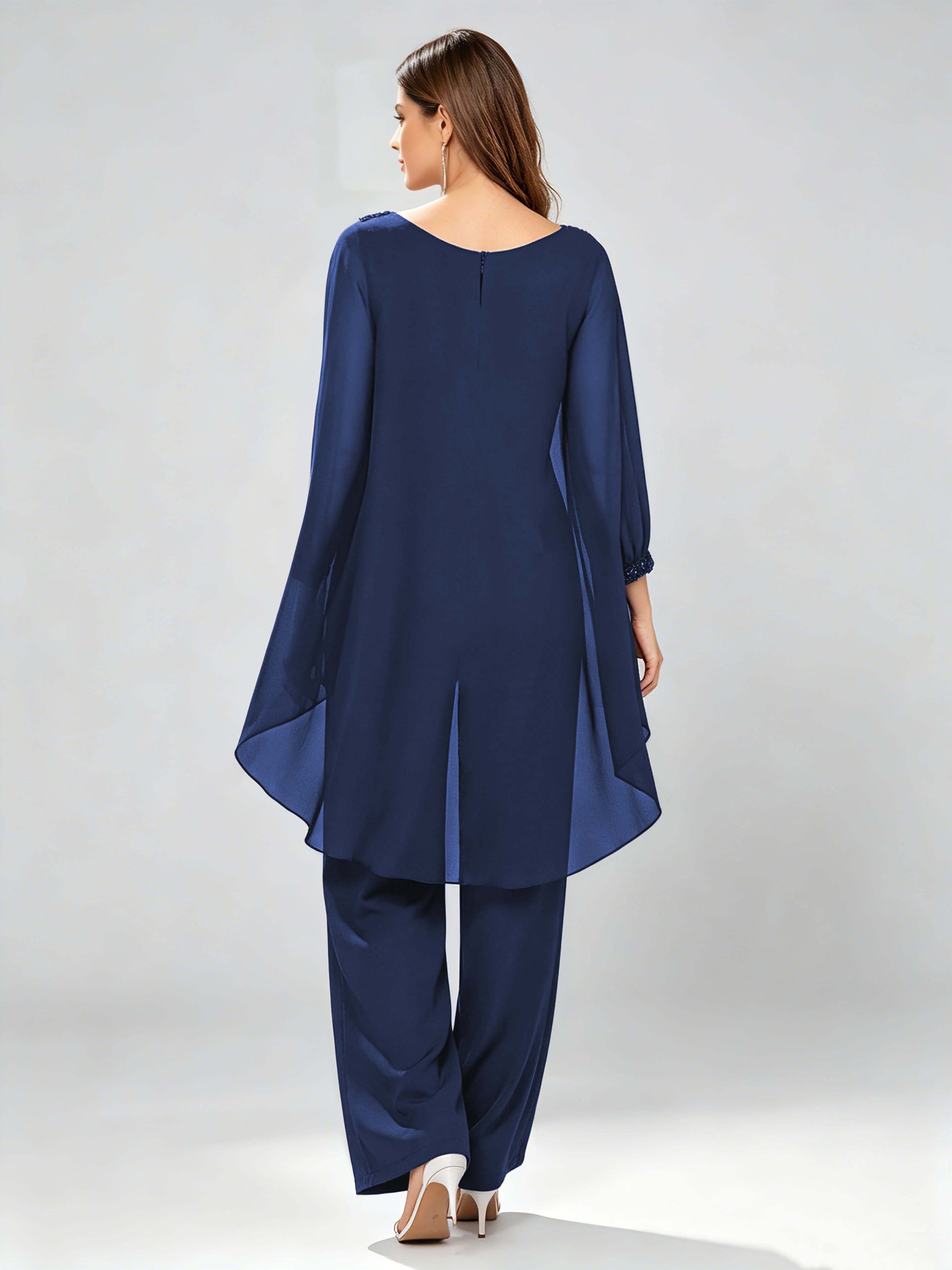 Asymmetric Chiffon 2 Pieces Mother of The Bride Pant Suits