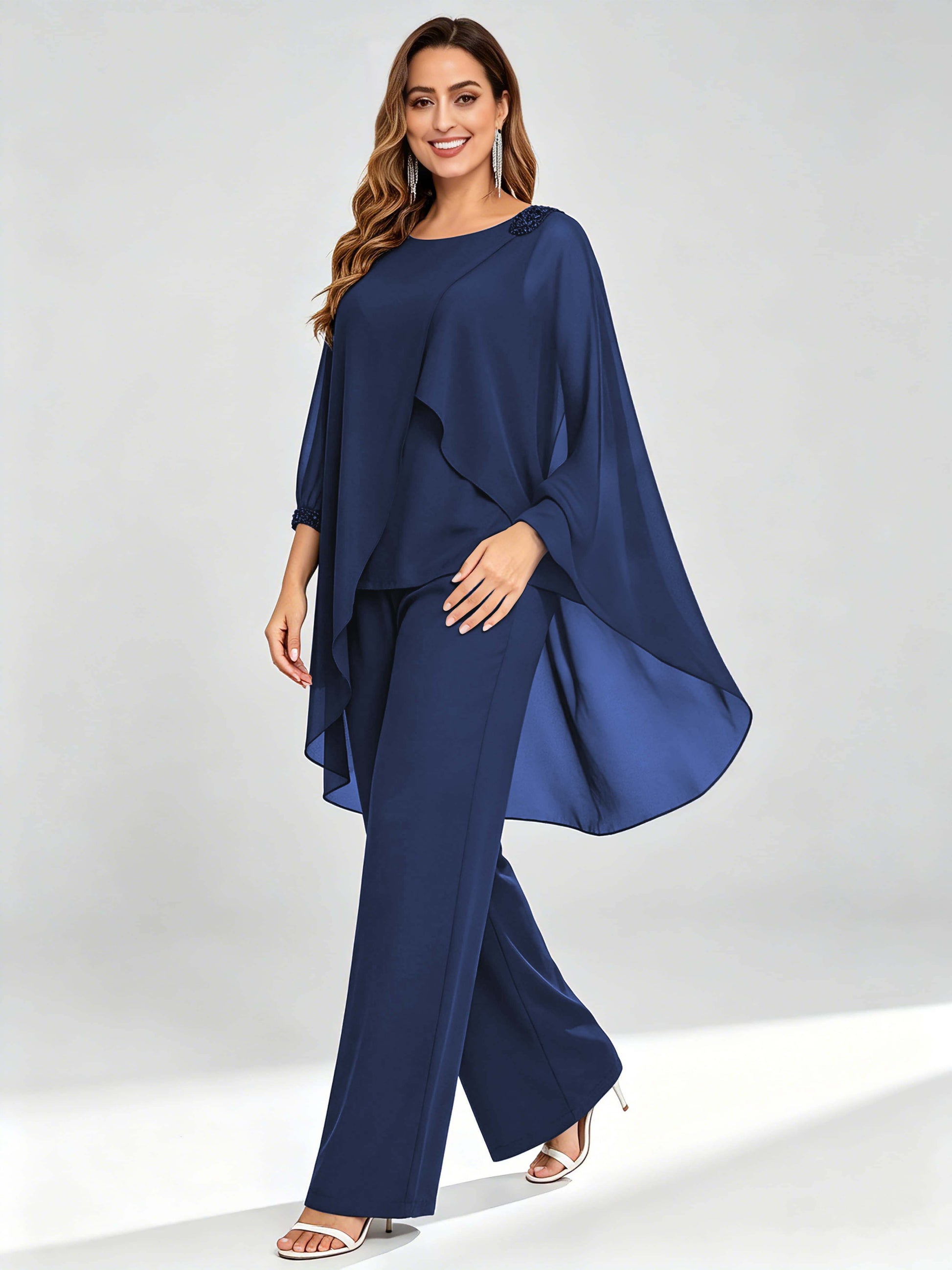 Asymmetric Chiffon 2 Pieces Mother of The Bride Pant Suits