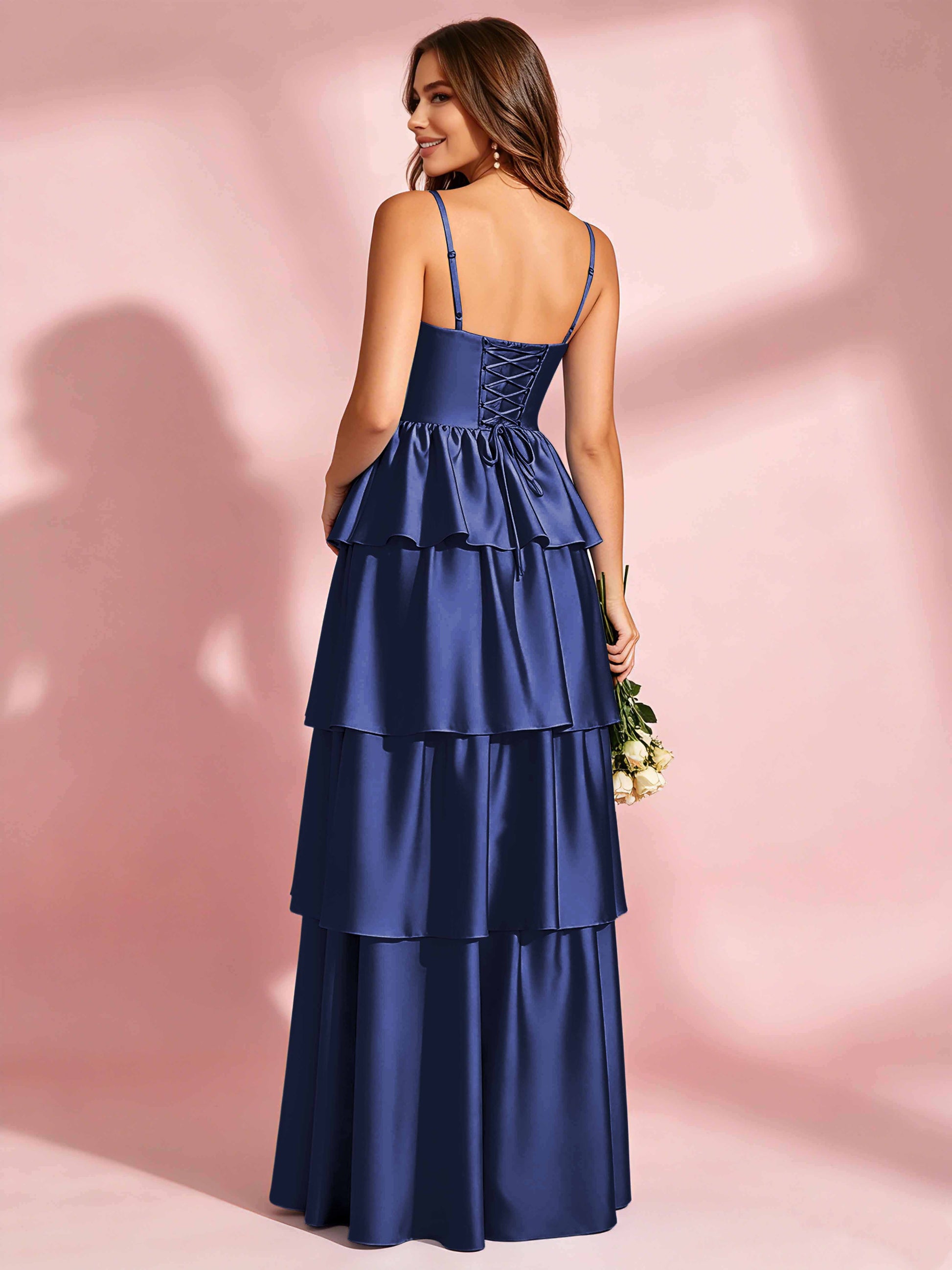 Satin Tiered Corset Bridesmaid Dresses Formal Evening Gown