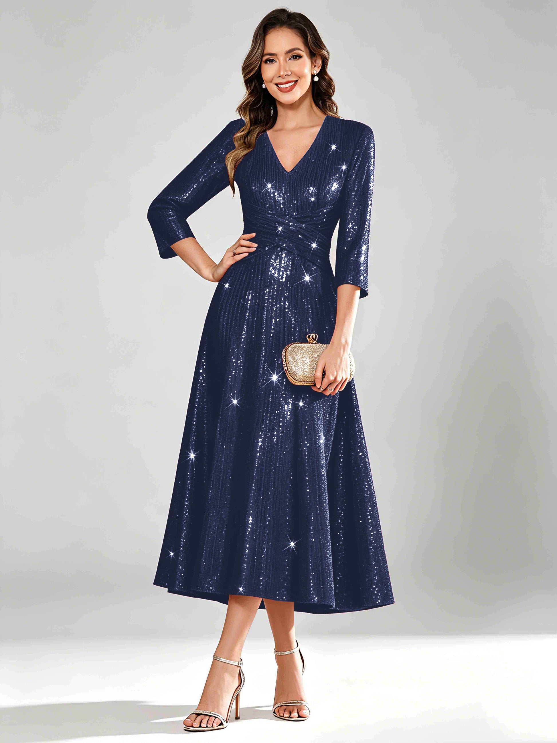 Sequin Sparkly 3/4 Sleeve Dressy Mother of The Bride Dresses
