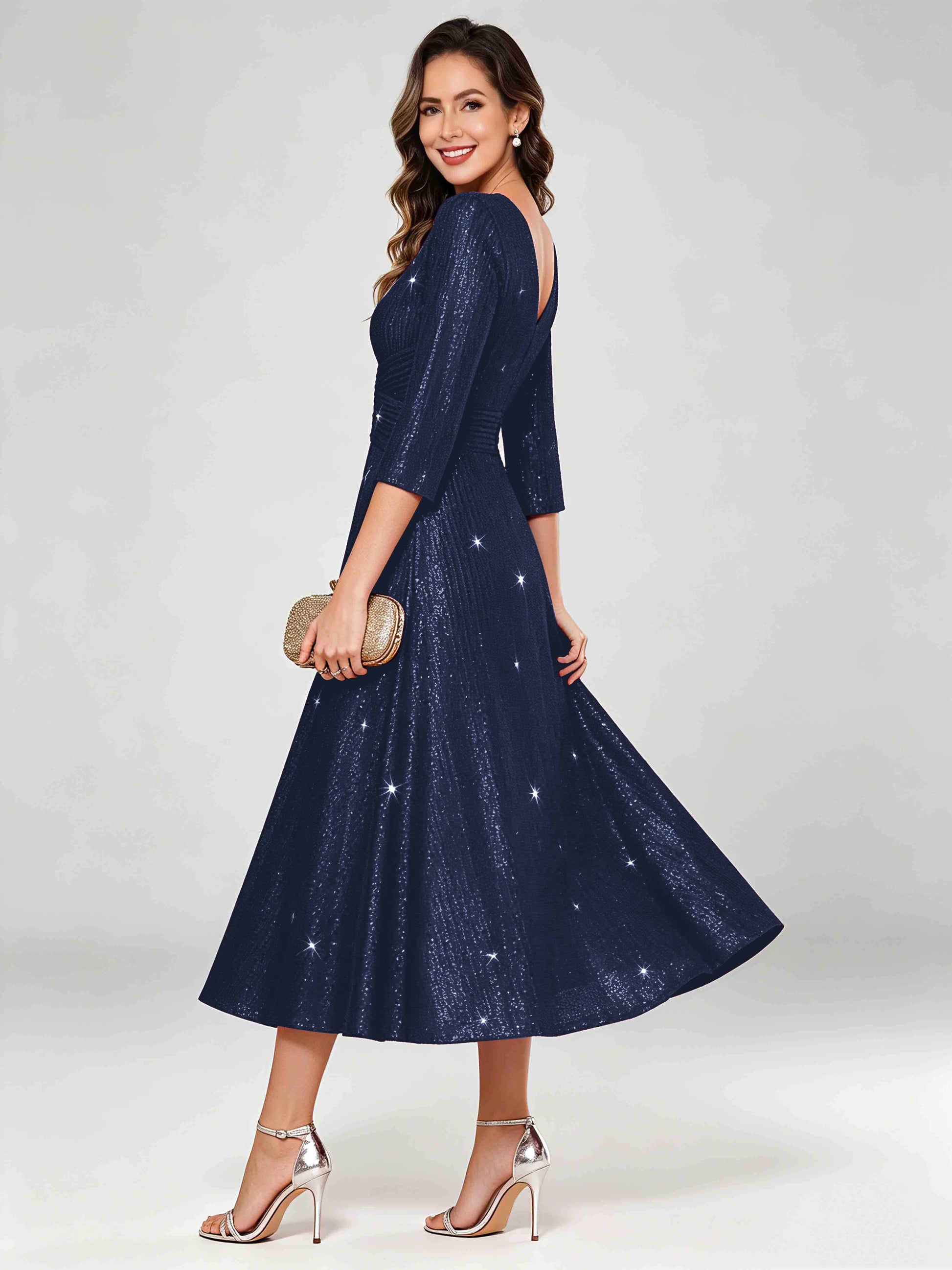 Sequin Sparkly 3/4 Sleeve Dressy Mother of The Bride Dresses