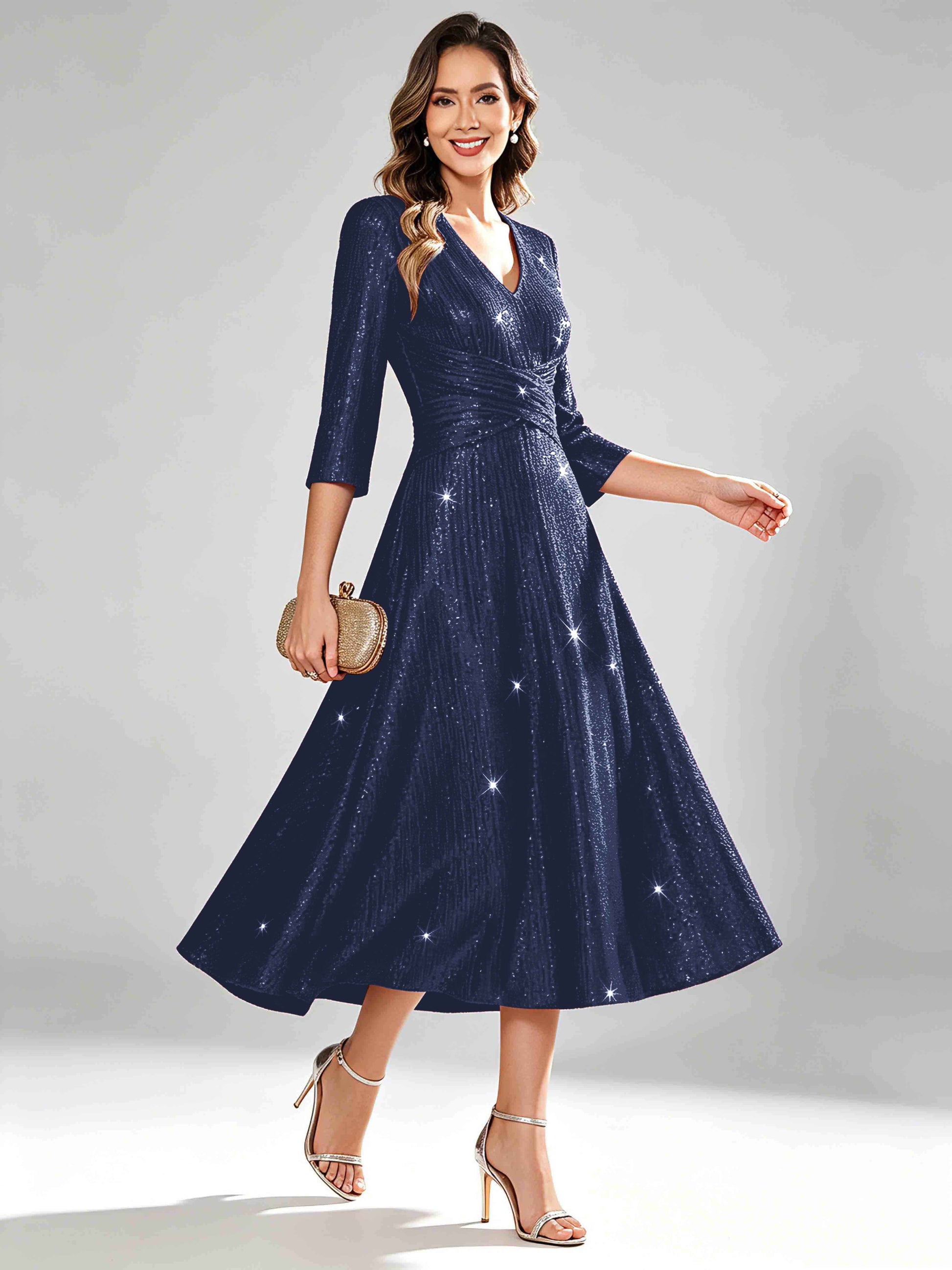 Sequin Sparkly 3/4 Sleeve Dressy Mother of The Bride Dresses