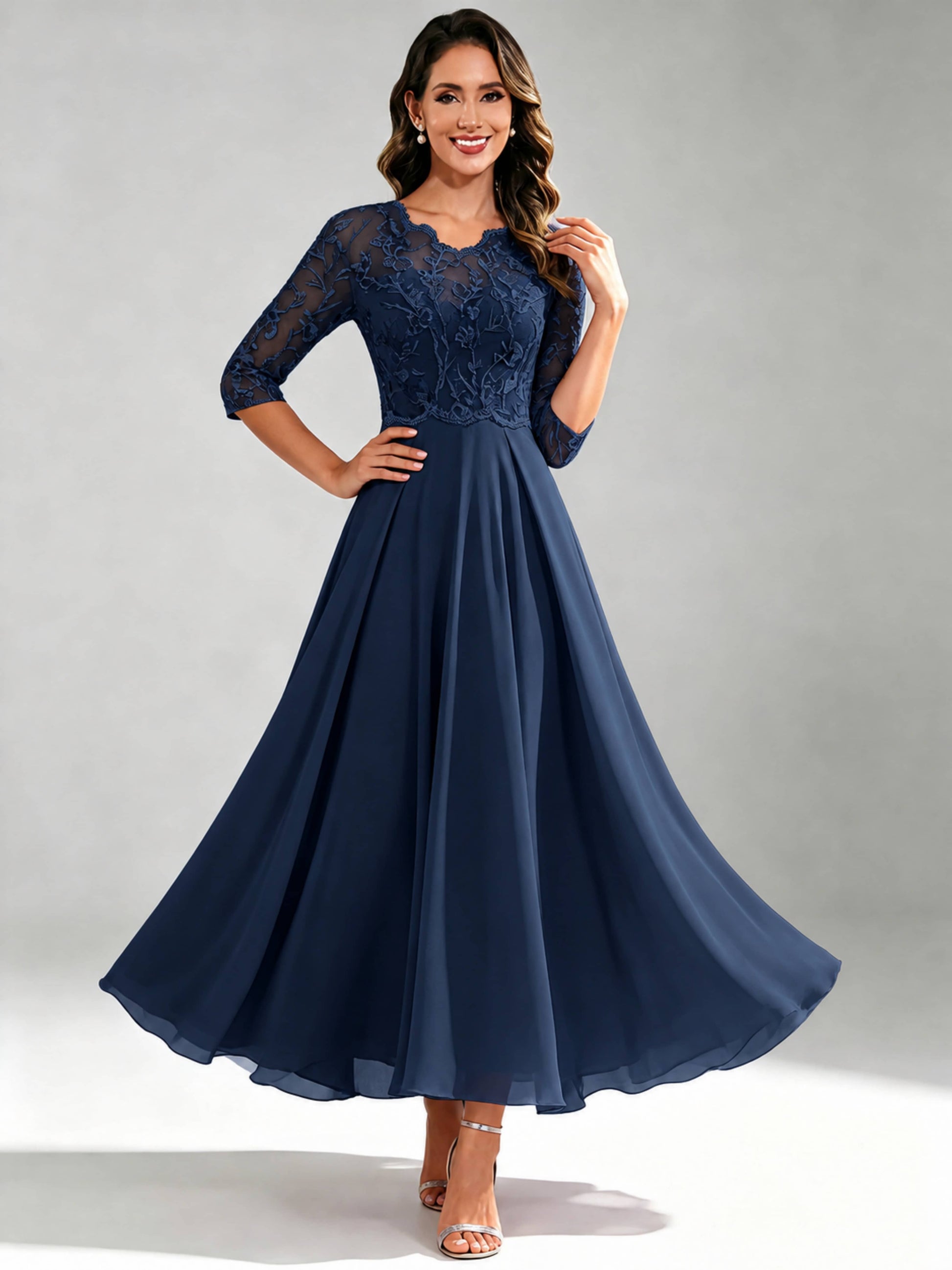 Lace Appliques Chiffon Dressy Mother of The Bride Dresses